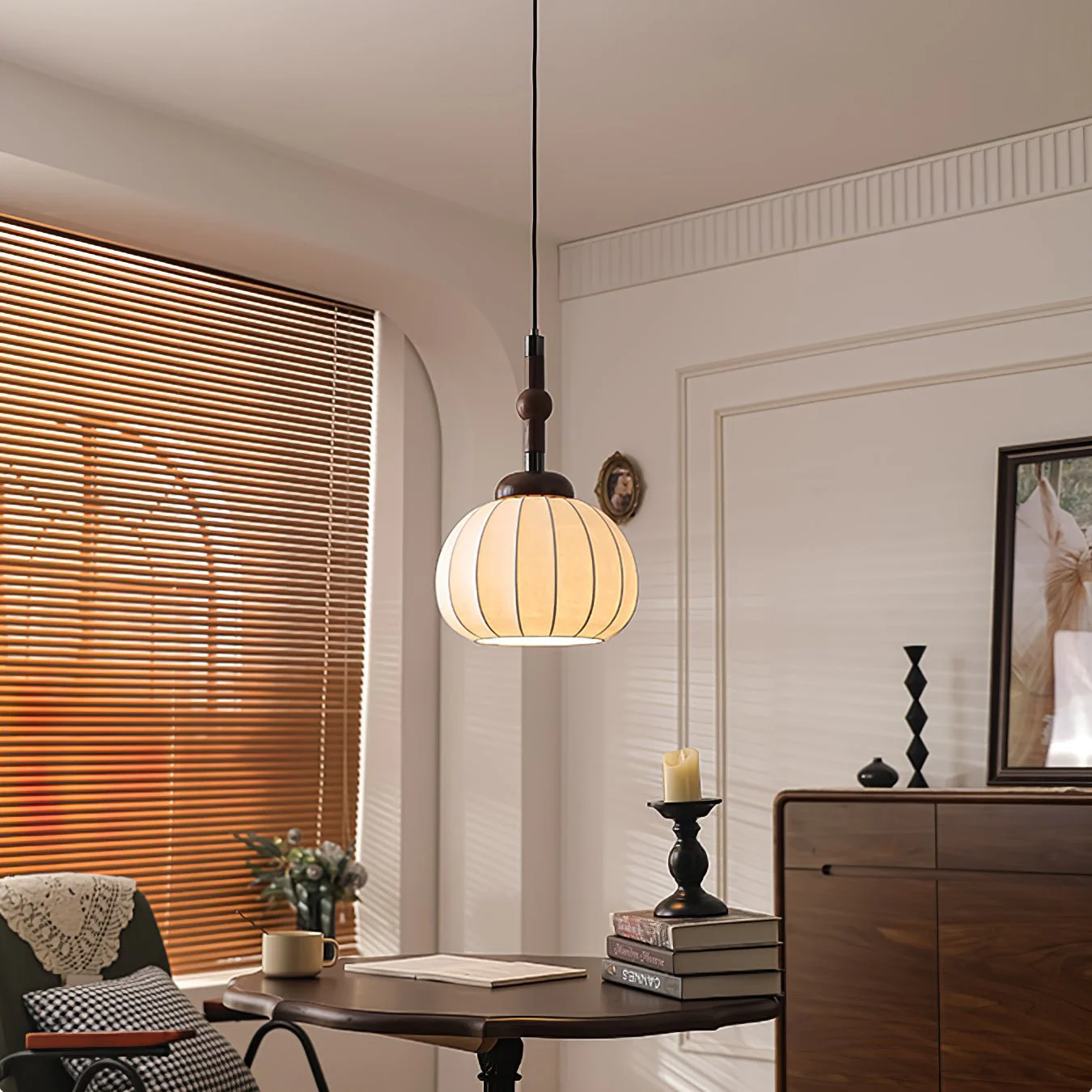 Solari Silk & Wood Scandinavian Pendant Lamp - Image 5