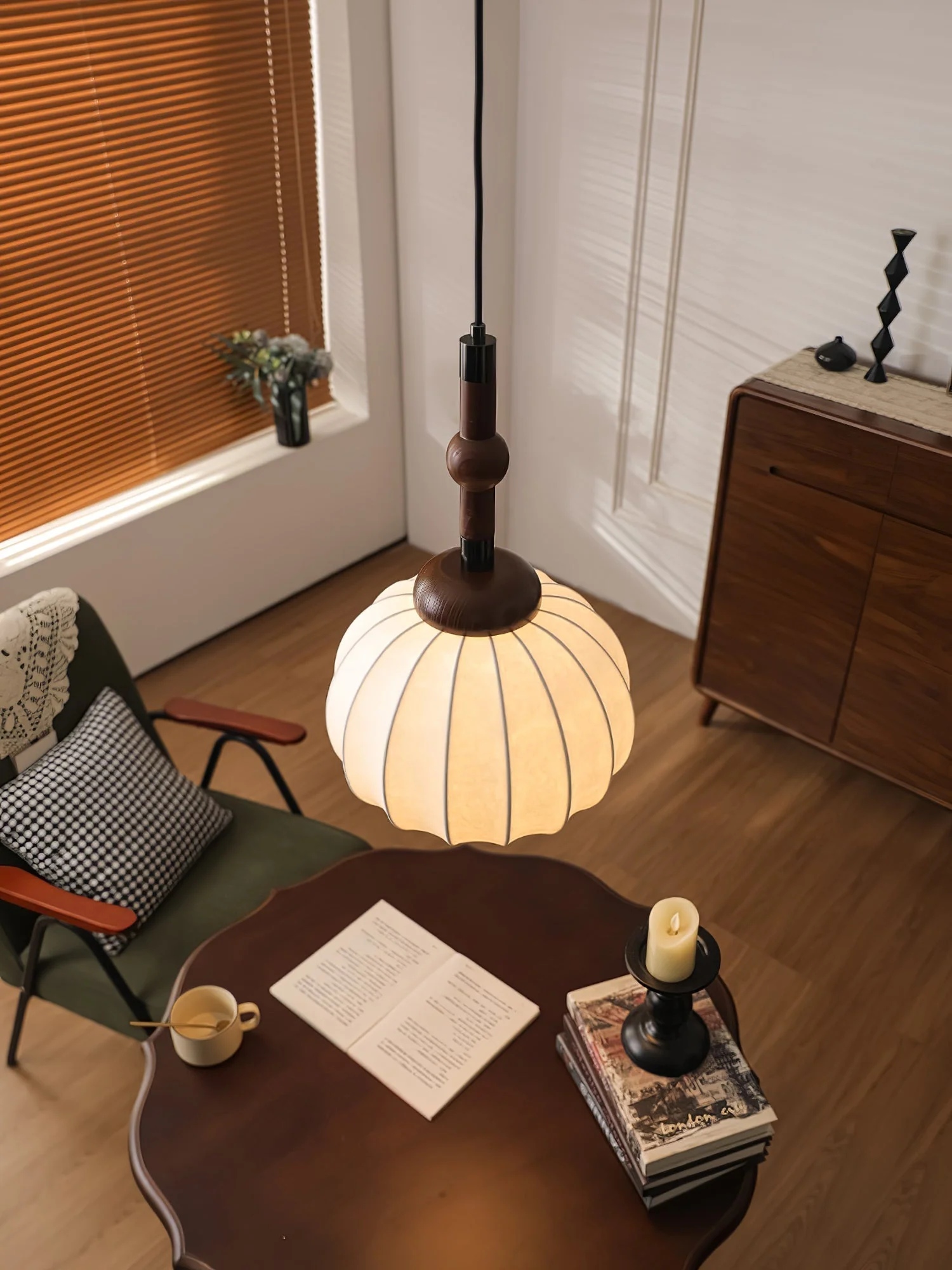 Solari Silk & Wood Scandinavian Pendant Lamp - Image 7