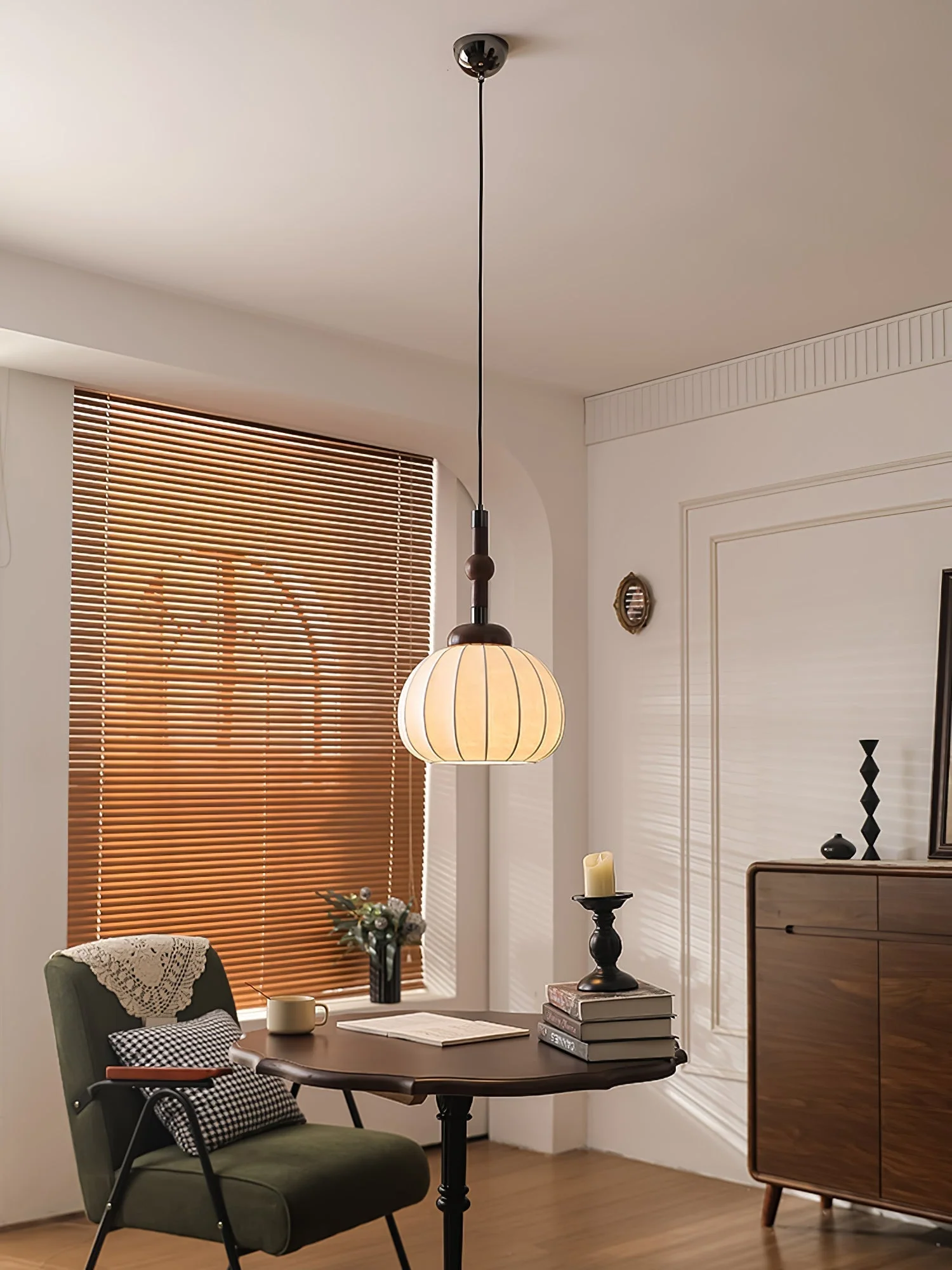 Solari Silk & Wood Scandinavian Pendant Lamp - Image 8