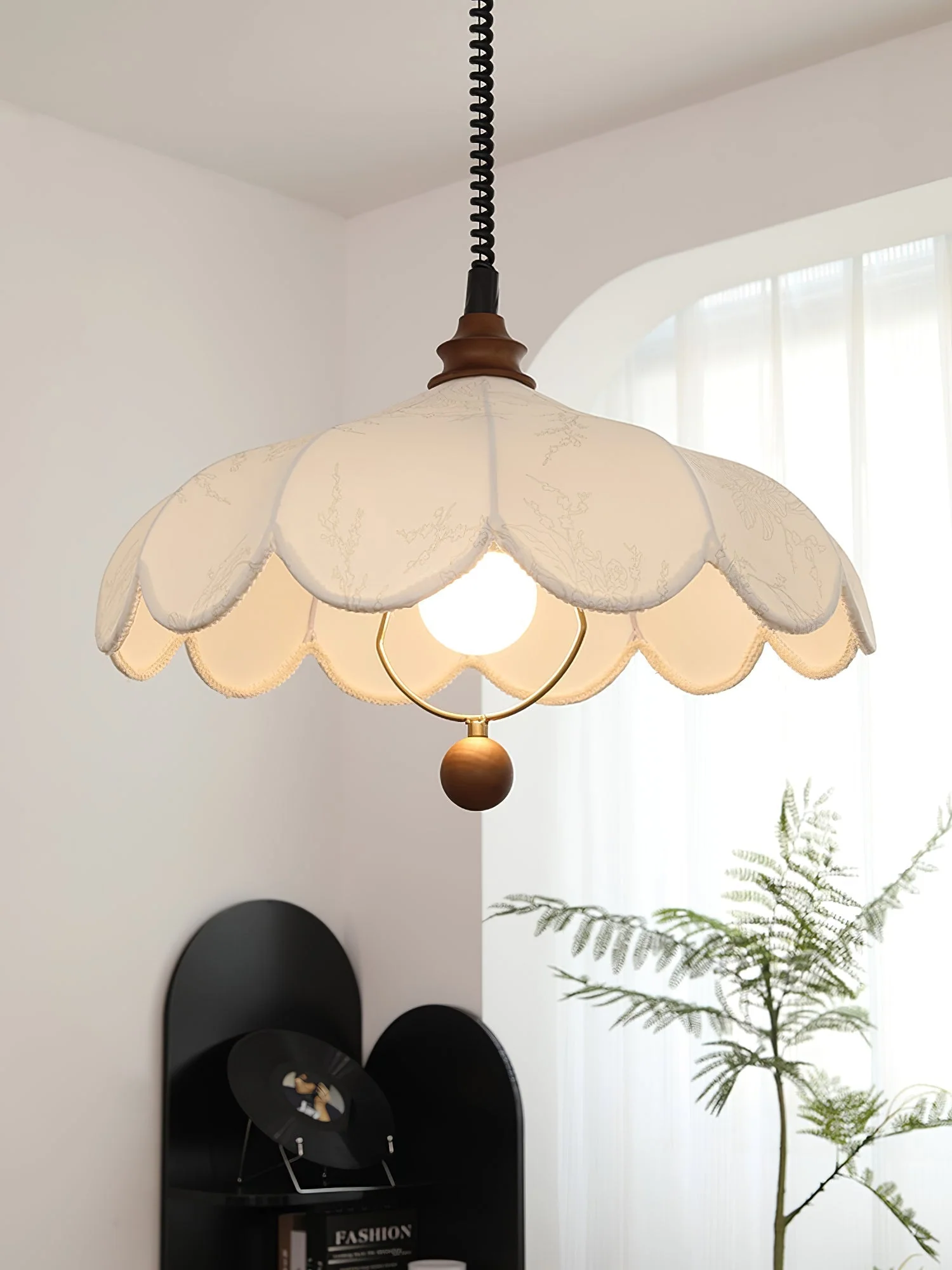 Solarn Fabric & Wood Pendant Lamp - Image 10
