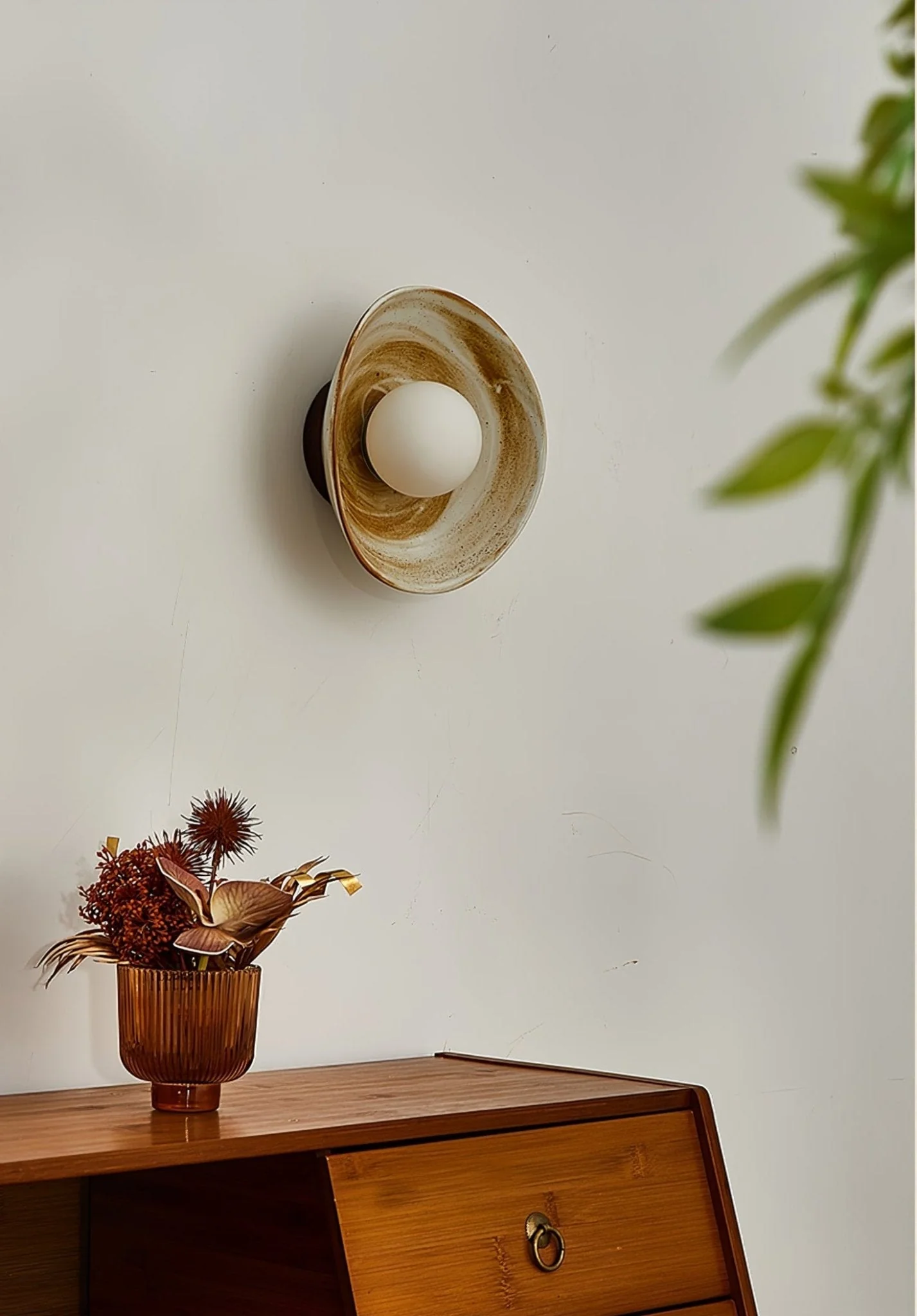 Solune Modern Minimalist Glass Wood Wall Light - Image 2