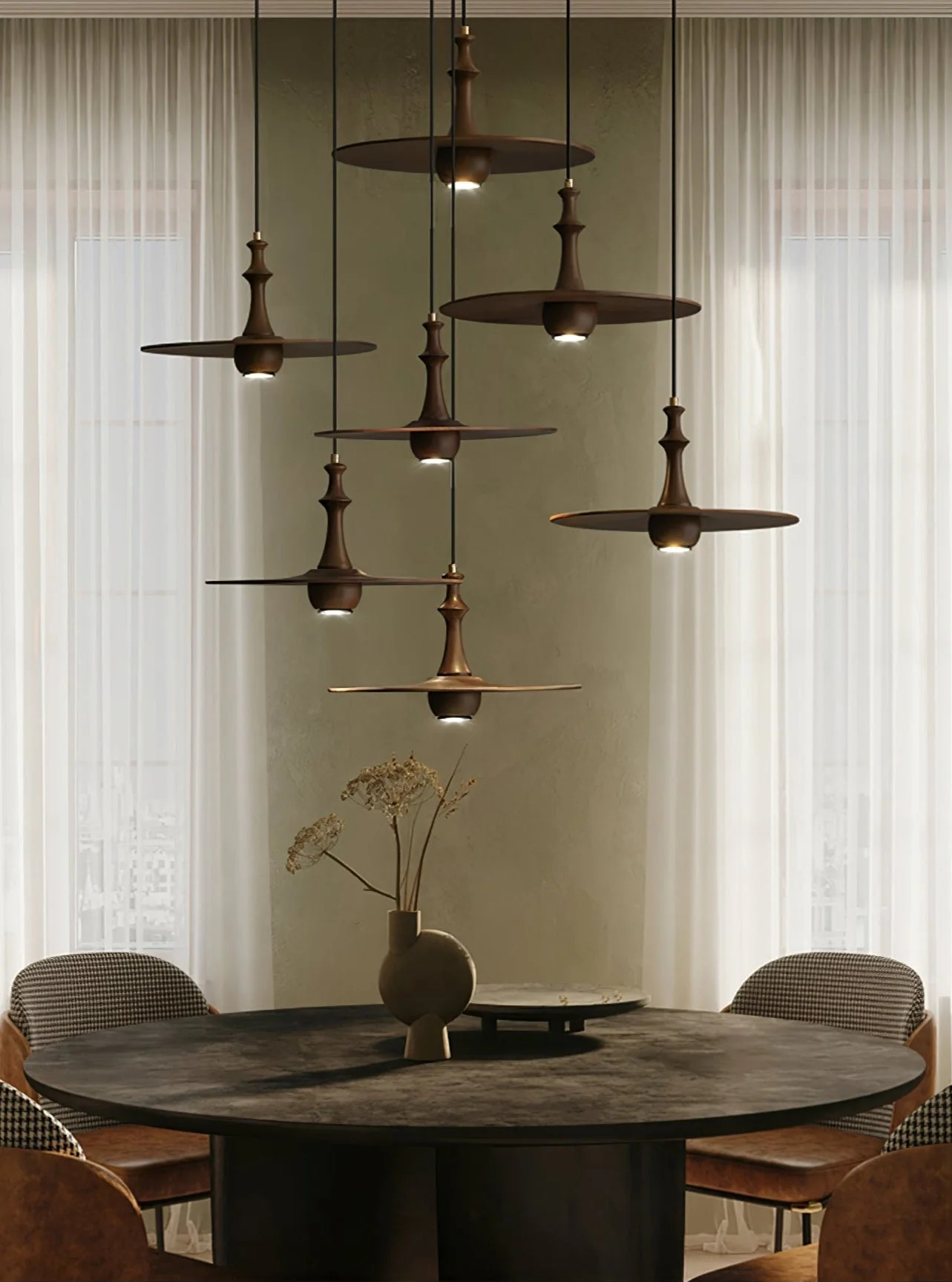 Spindle Wooden Spin Pendant Light - Image 33