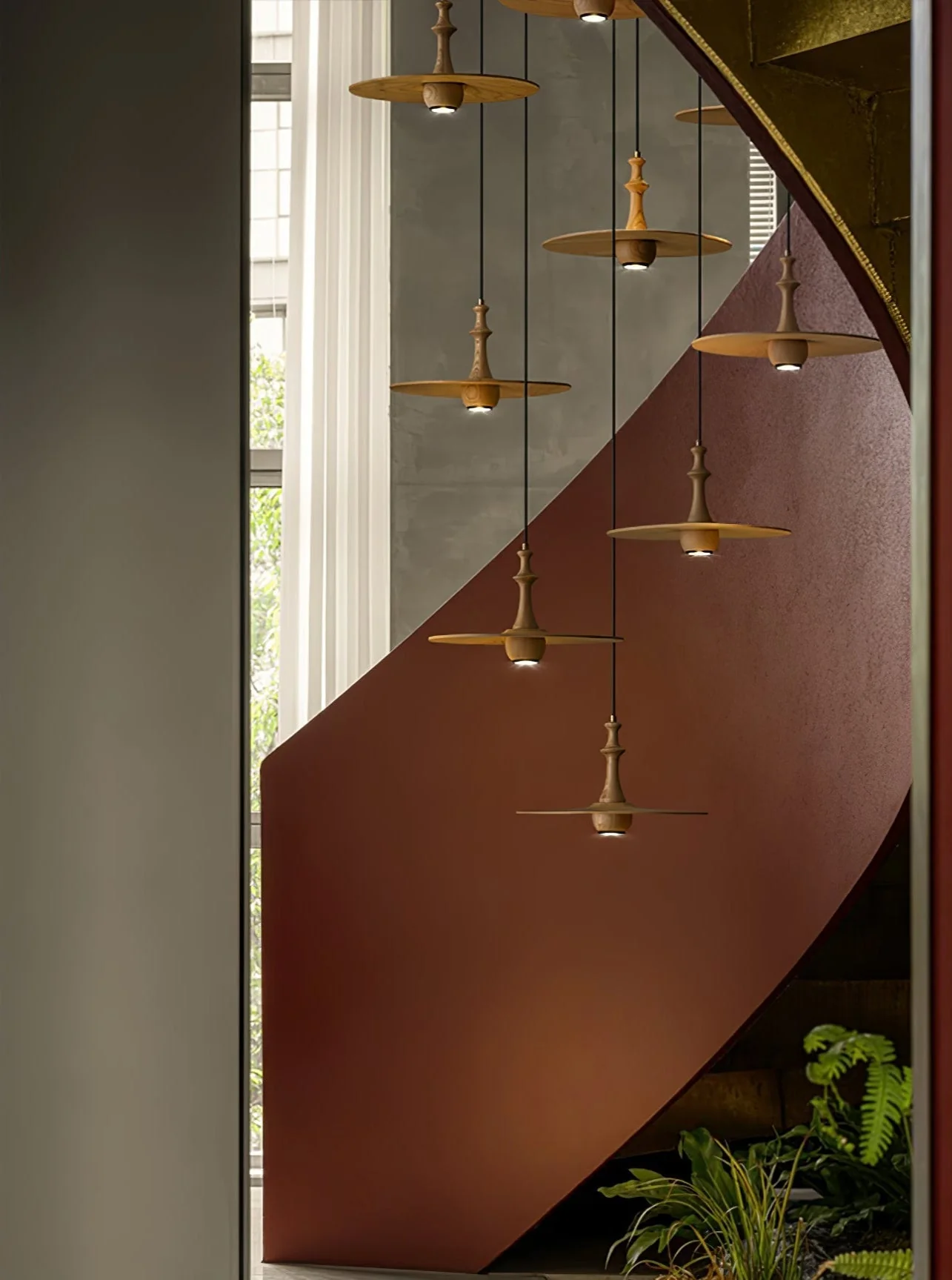 Spindle Wooden Spin Pendant Light - Image 8