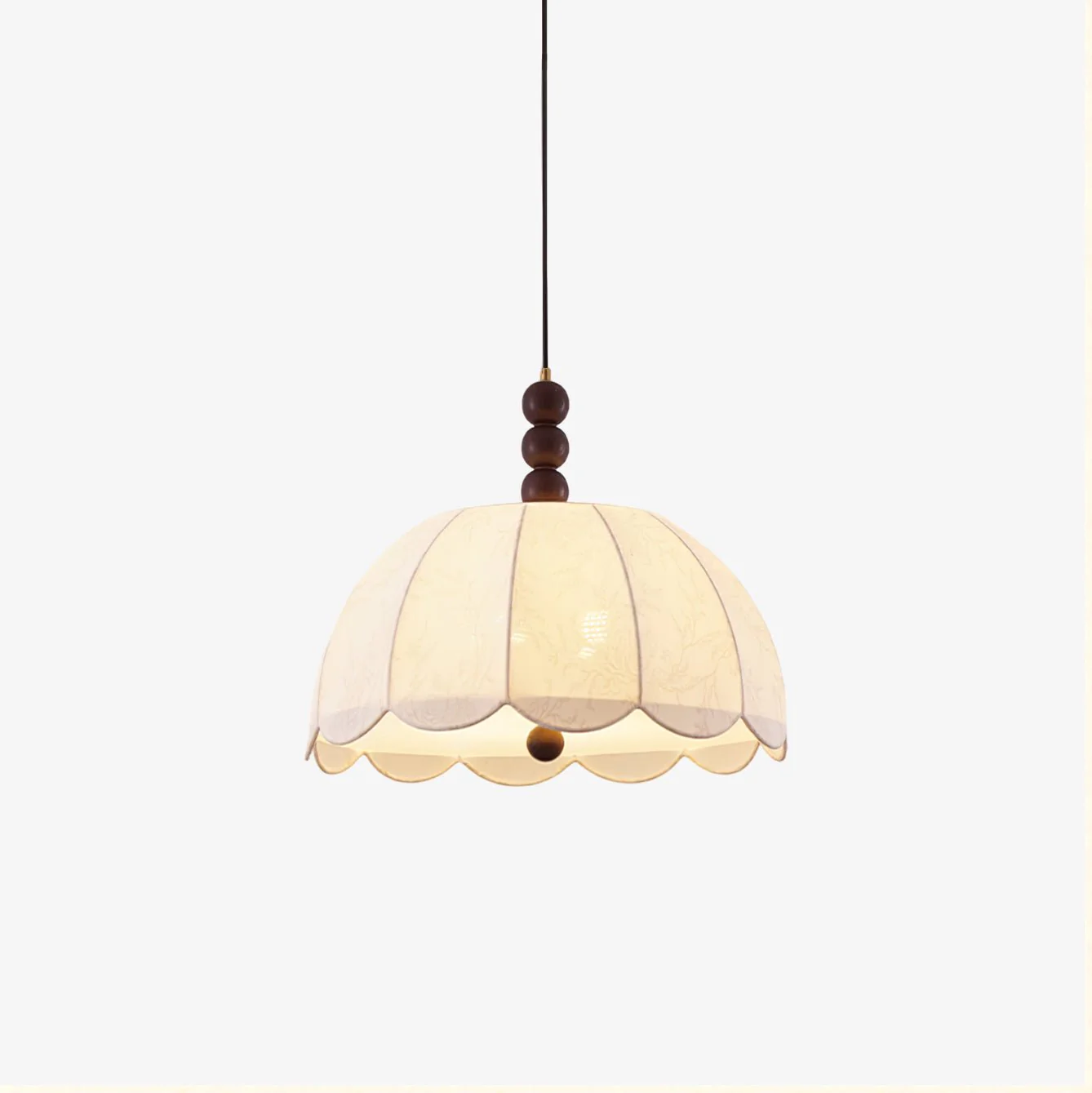 Syphaen Traditional Blossom Fabric Wood Pendant Light - Image 3
