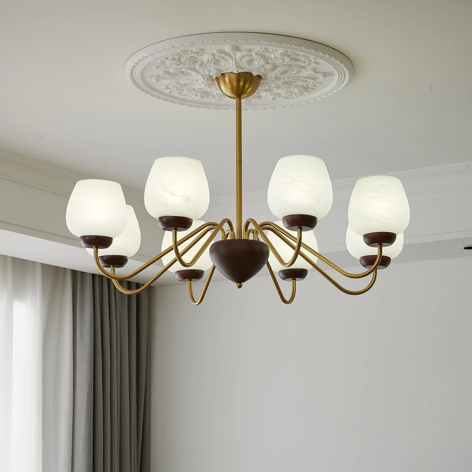 Sytheiel Premium	Elegance Wood Glass Chandelier - Image 2