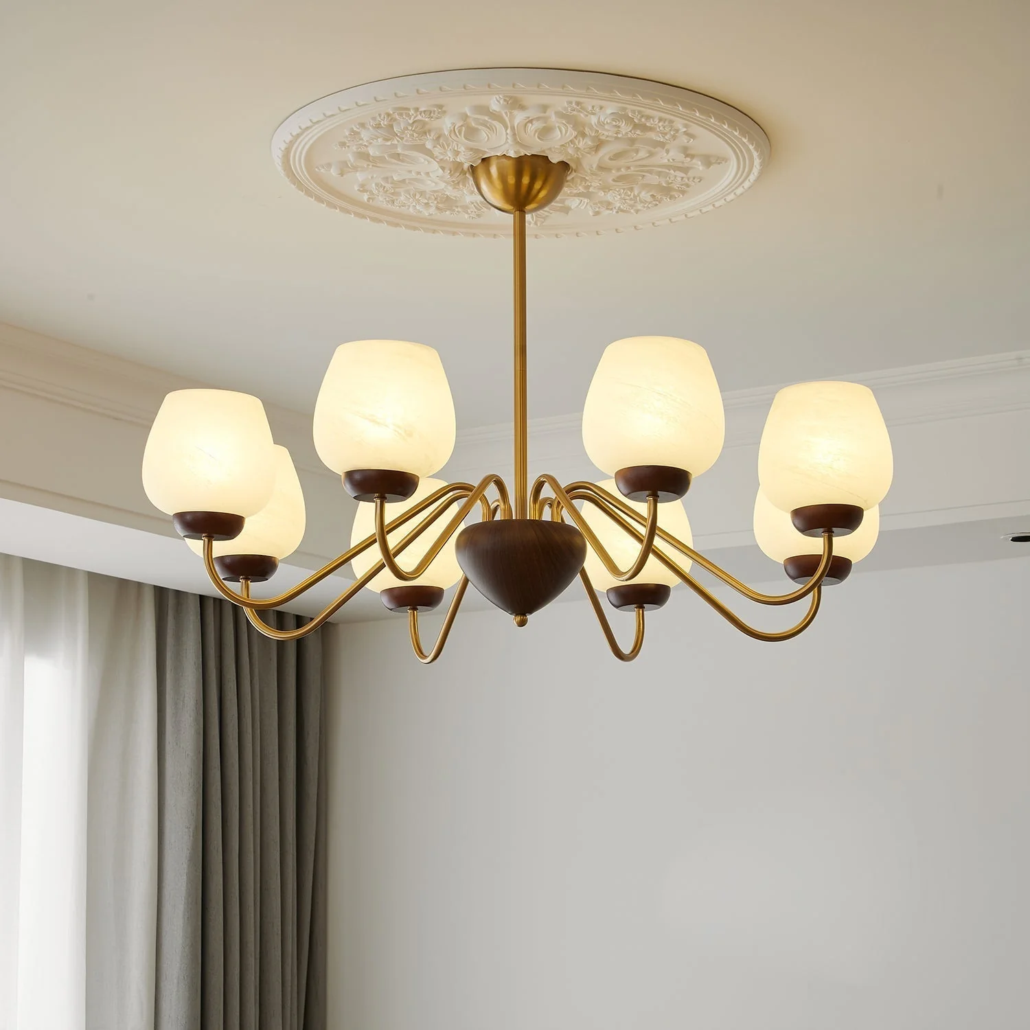 Sytheiel Premium	Elegance Wood Glass Chandelier - Image 4