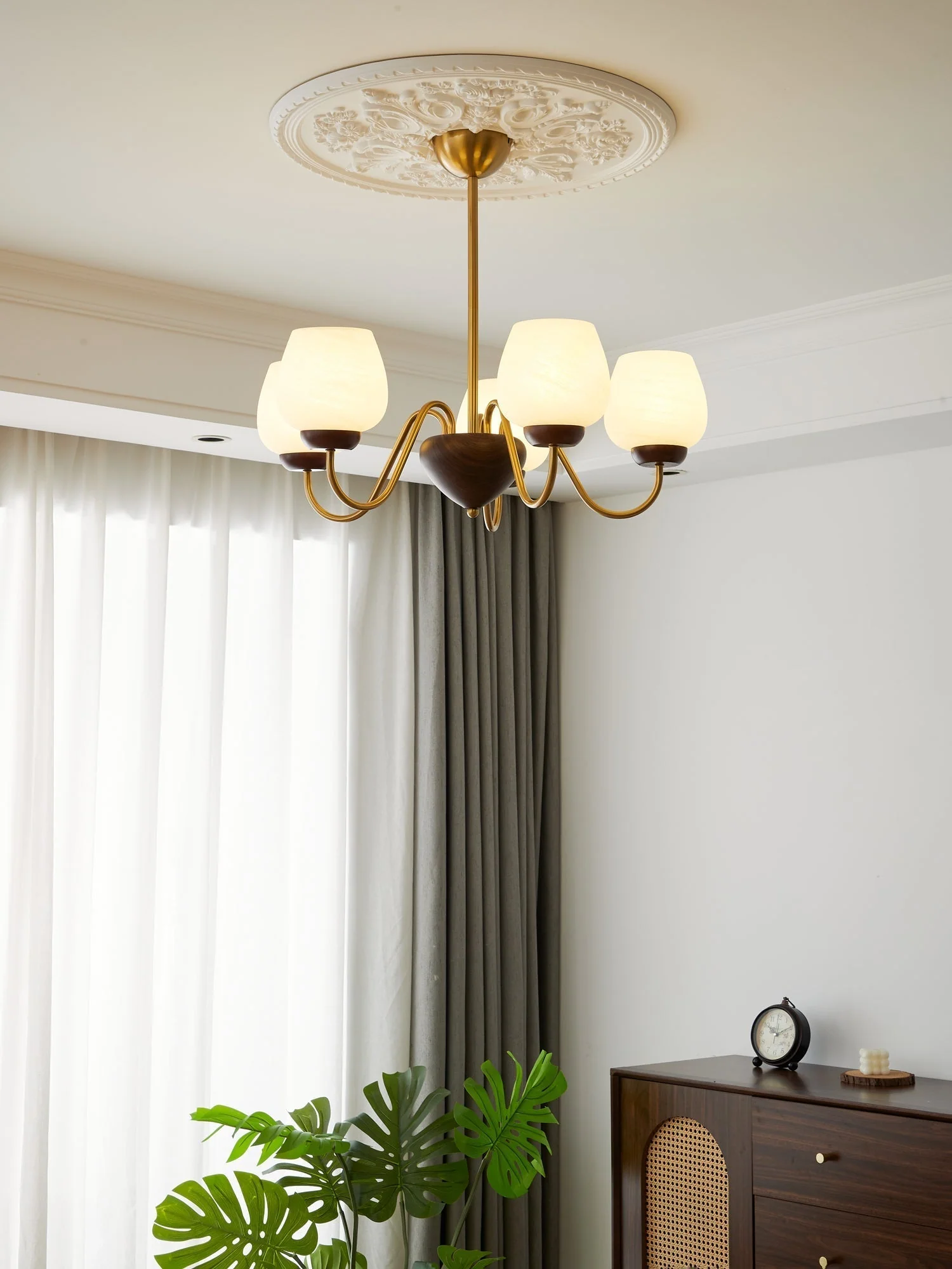 Sytheiel Premium	Elegance Wood Glass Chandelier - Image 7
