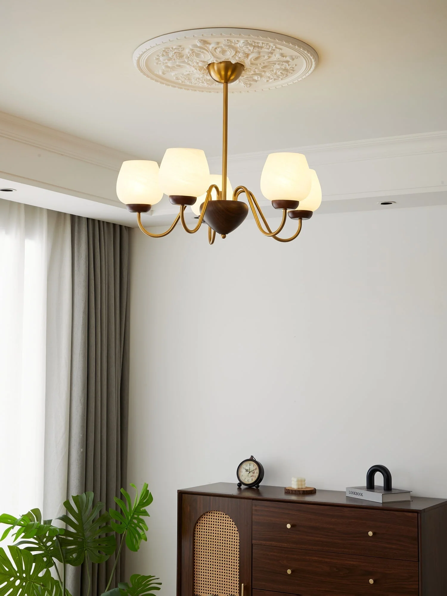 Sytheiel Premium	Elegance Wood Glass Chandelier - Image 9