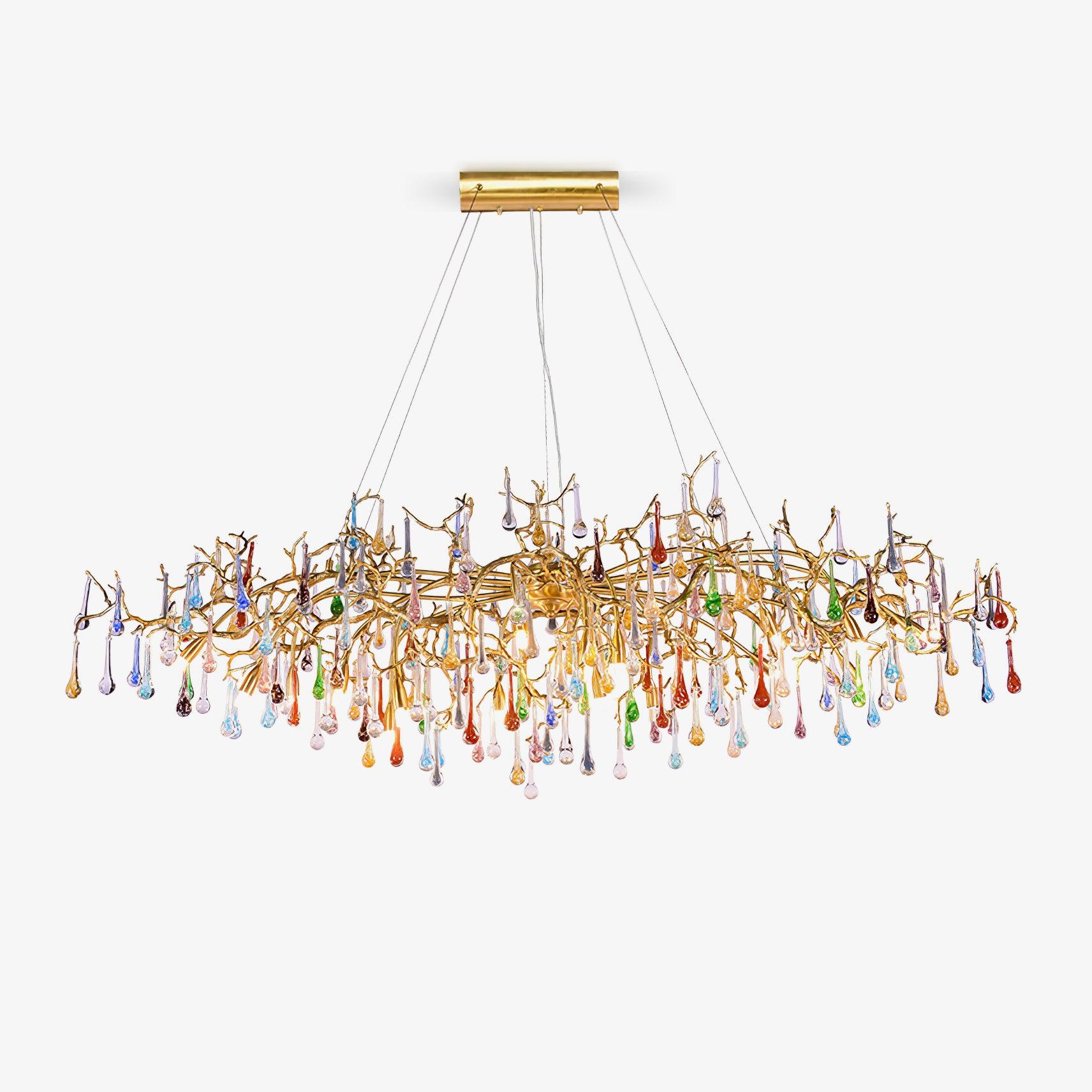 Sytheir Colorful Raindrop Branch Brass Crystal Chandelier