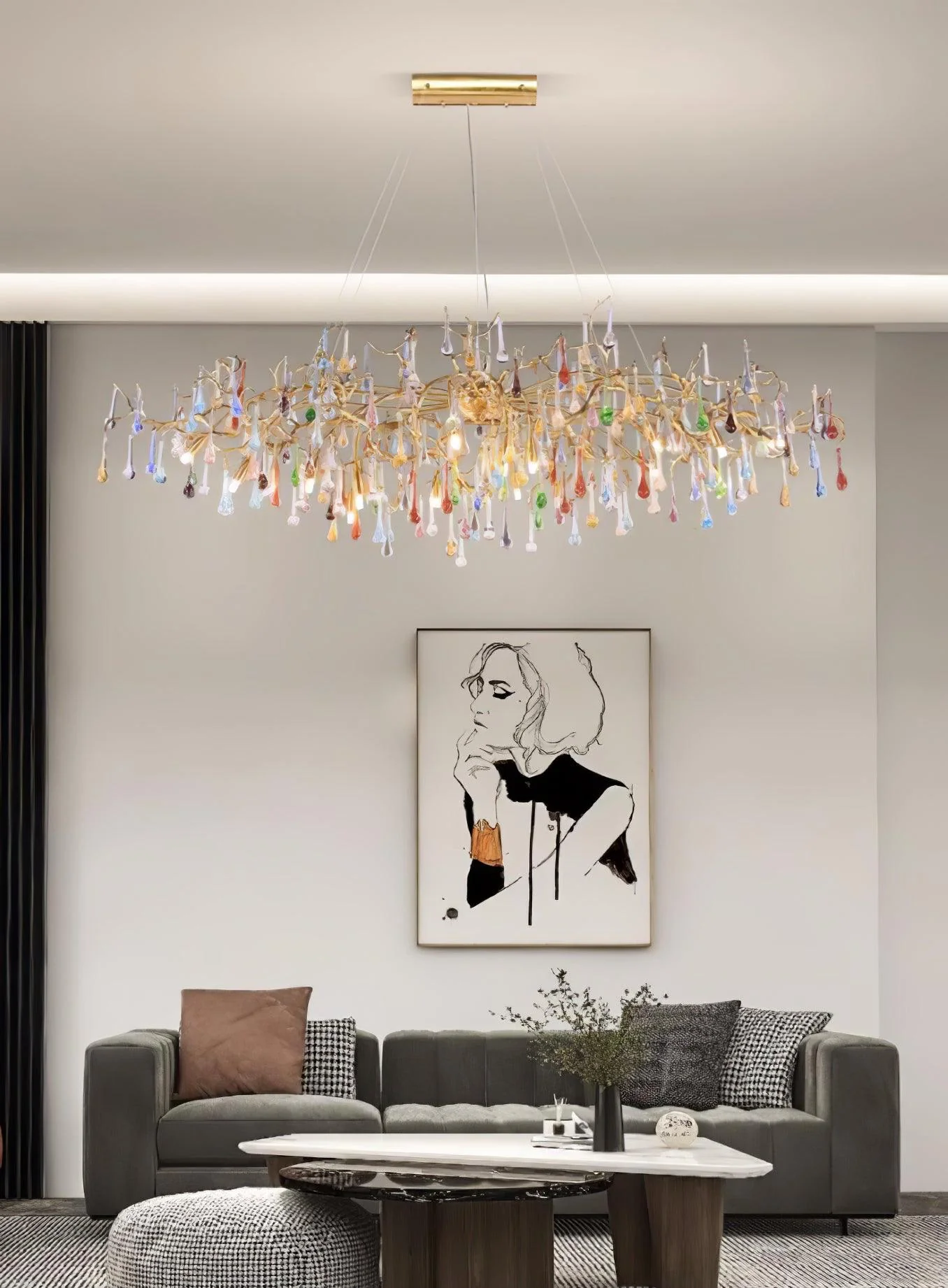 Sytheir Colorful Raindrop Branch Brass Crystal Chandelier - Image 11