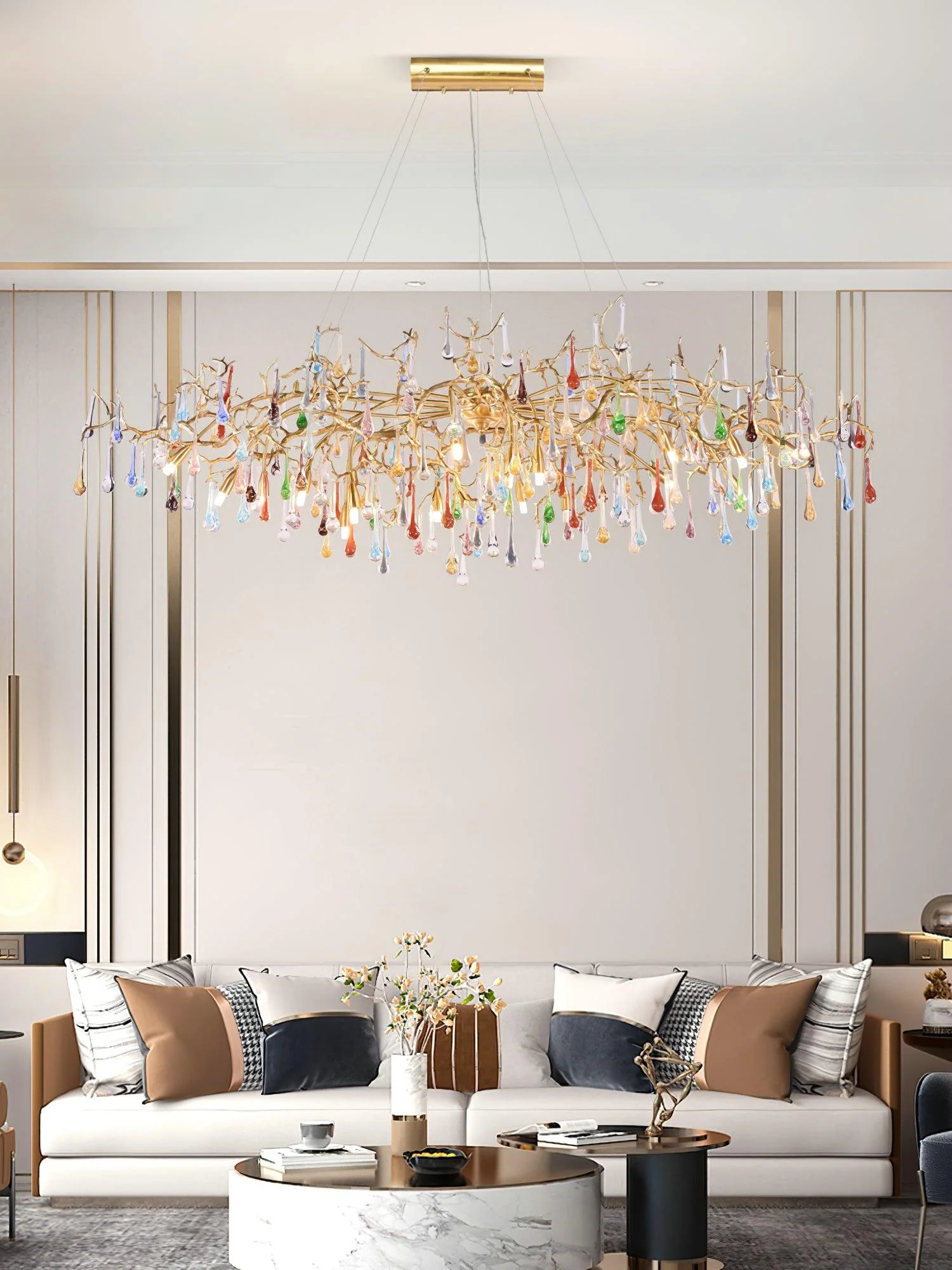 Sytheir Colorful Raindrop Branch Brass Crystal Chandelier - Image 12