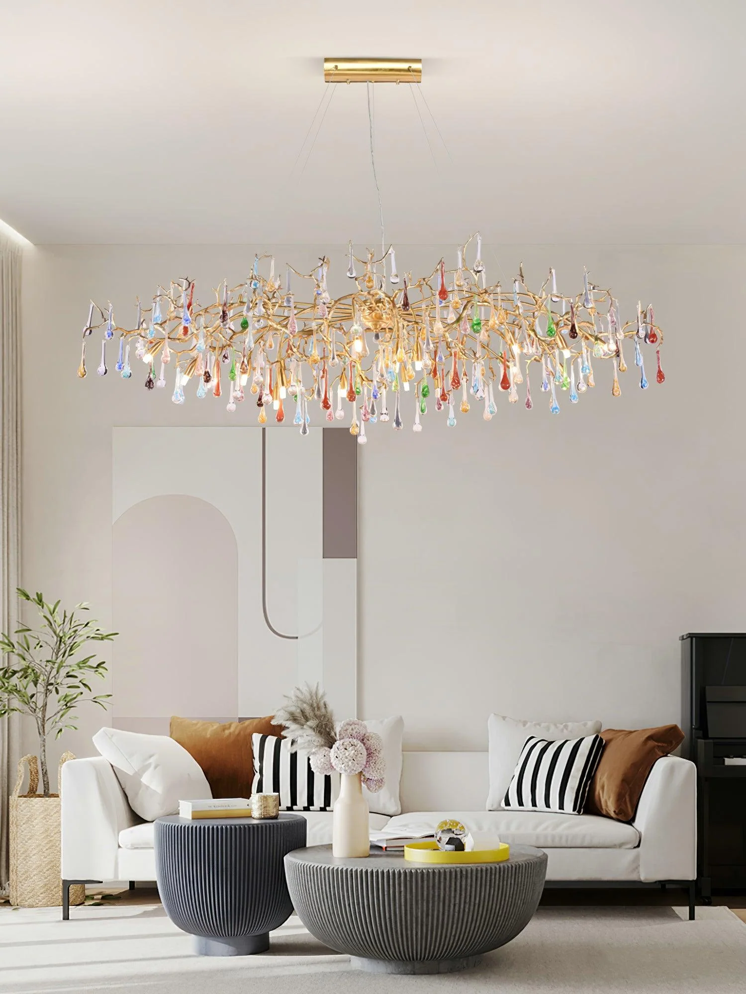 Sytheir Colorful Raindrop Branch Brass Crystal Chandelier - Image 14