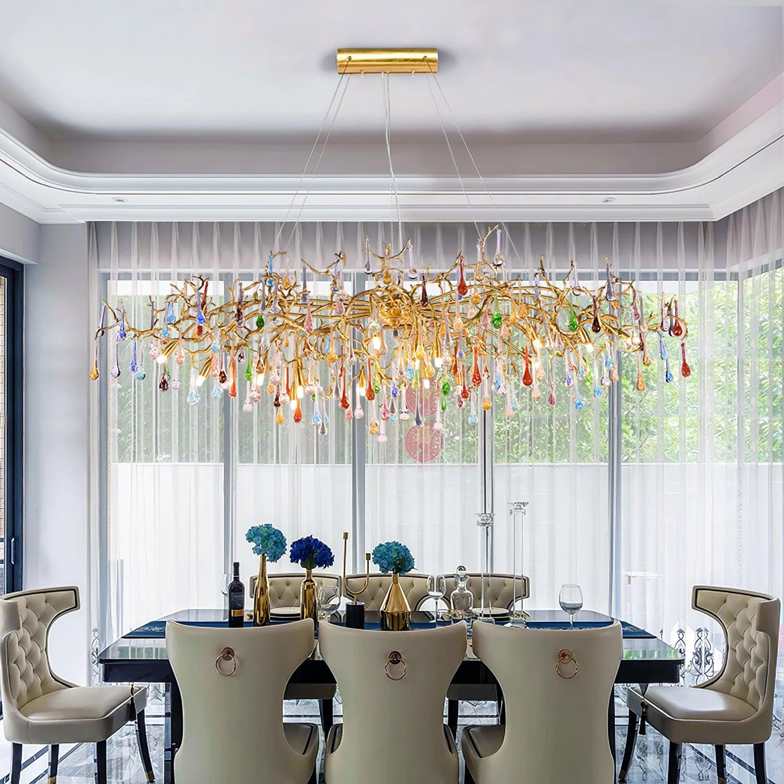Sytheir Colorful Raindrop Branch Brass Crystal Chandelier - Image 24