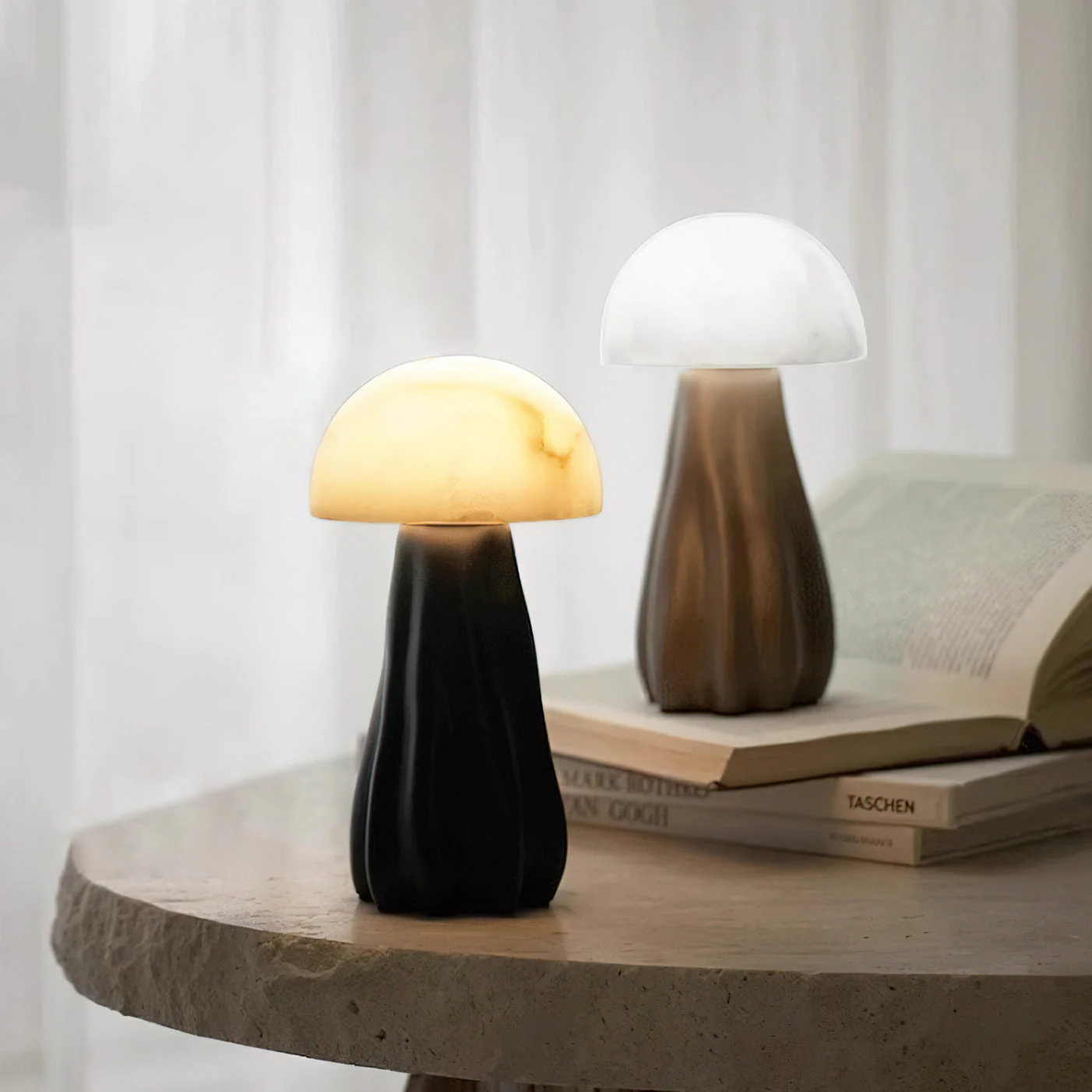 Terra Black Sculptural Wood & Alabaster Table Lamp - Image 3