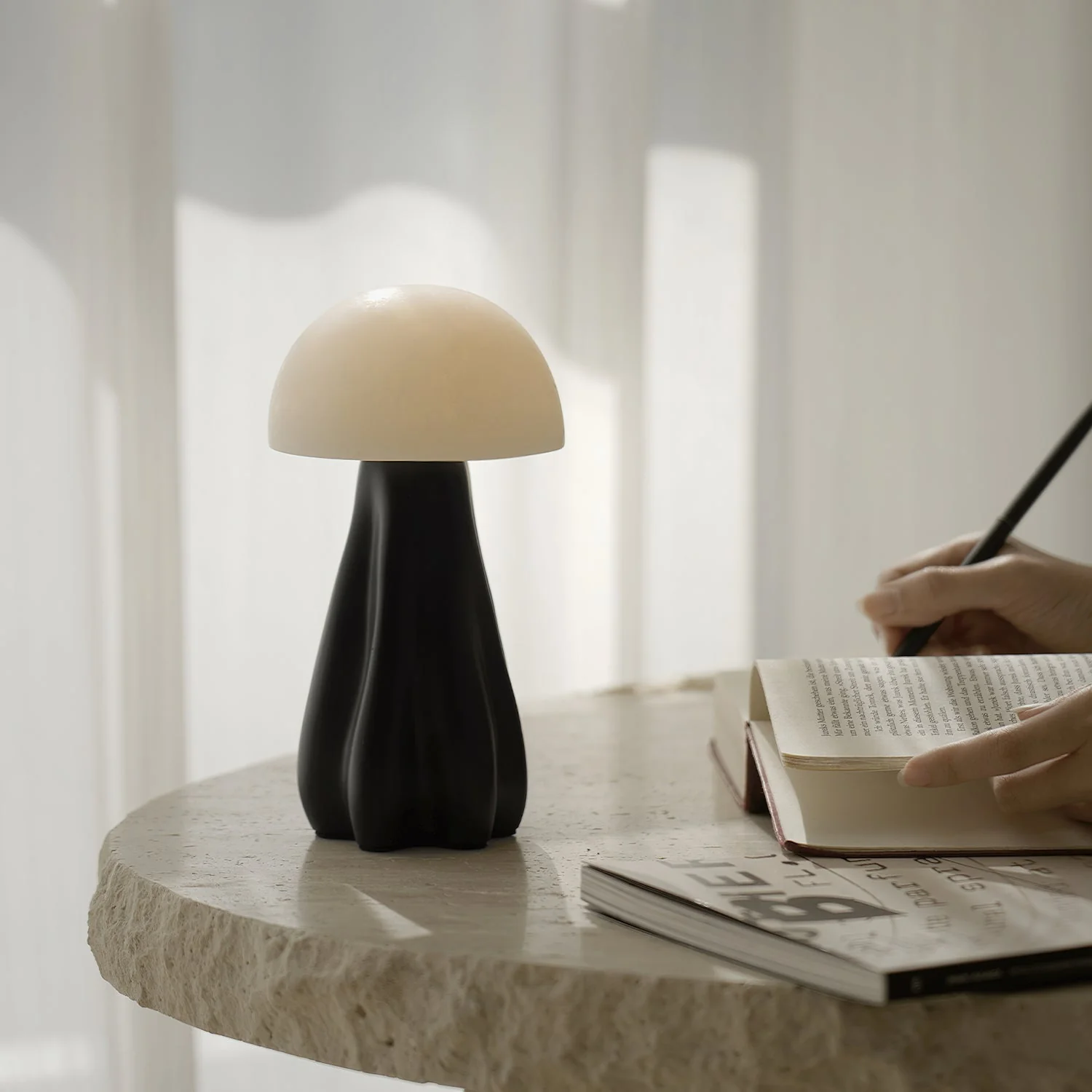 Terra Black Sculptural Wood & Alabaster Table Lamp - Image 7