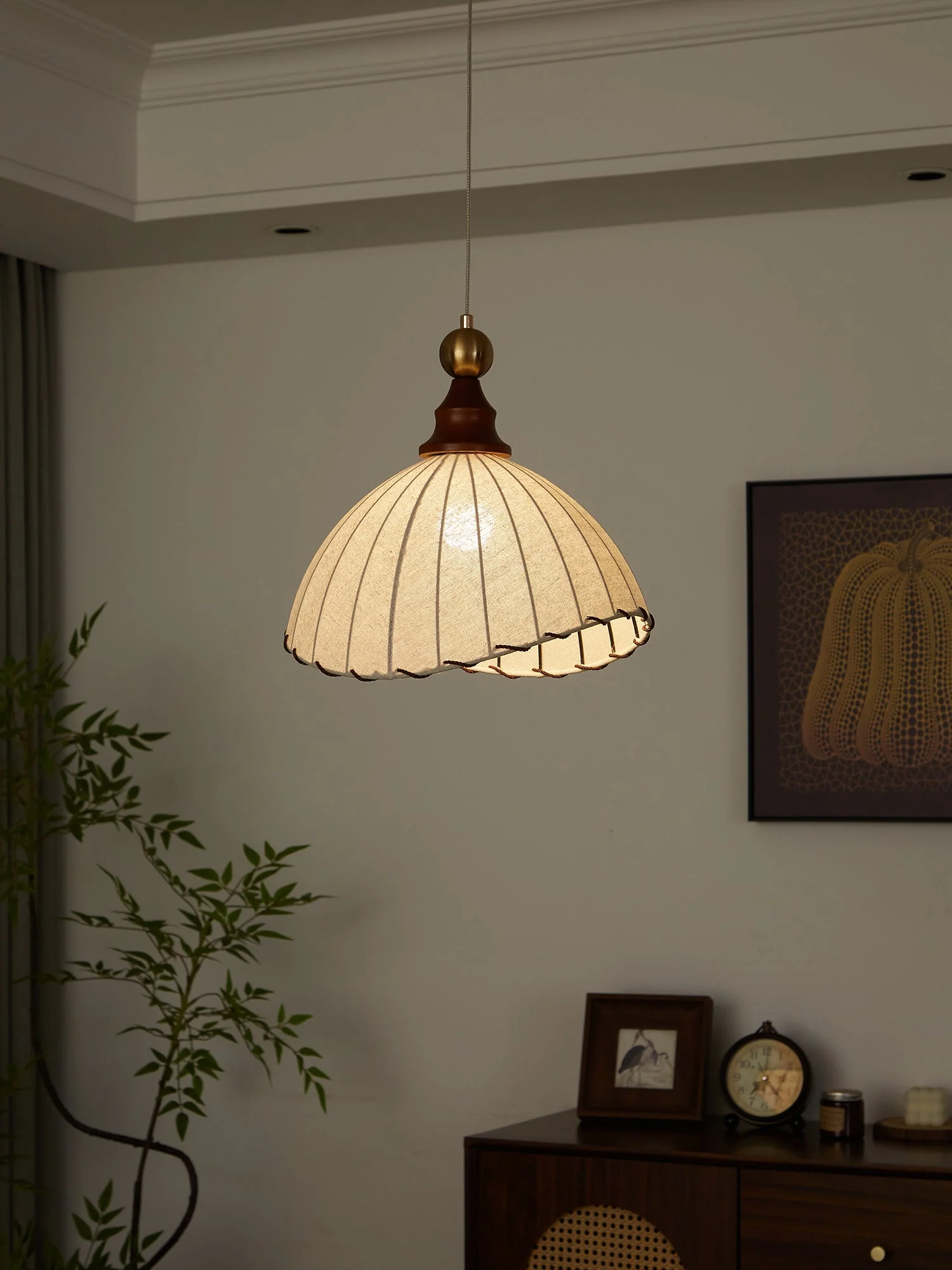 Thalira Wood Fabric Elegant Pendant Light - Image 13