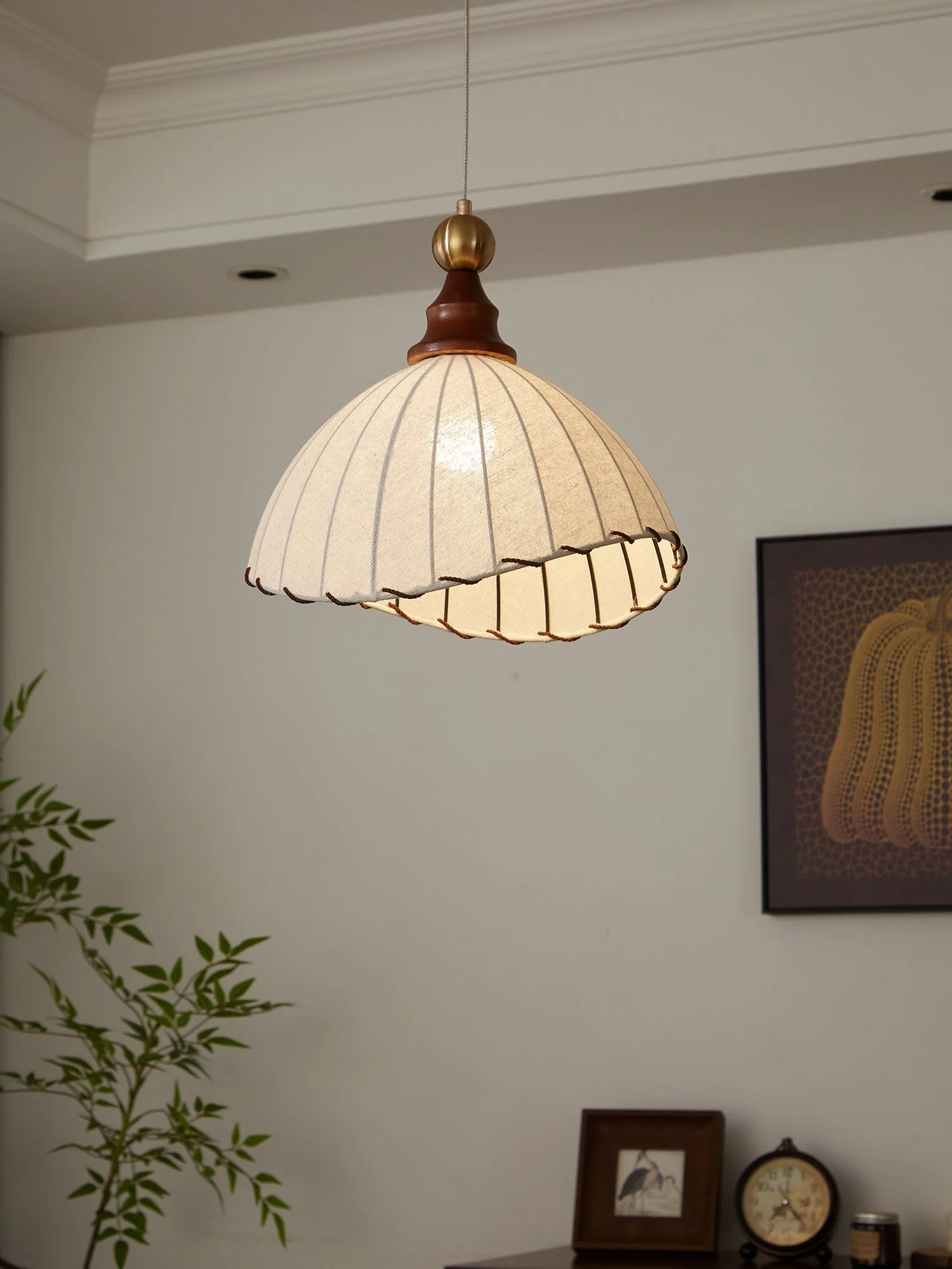 Thalira Wood Fabric Elegant Pendant Light - Image 15