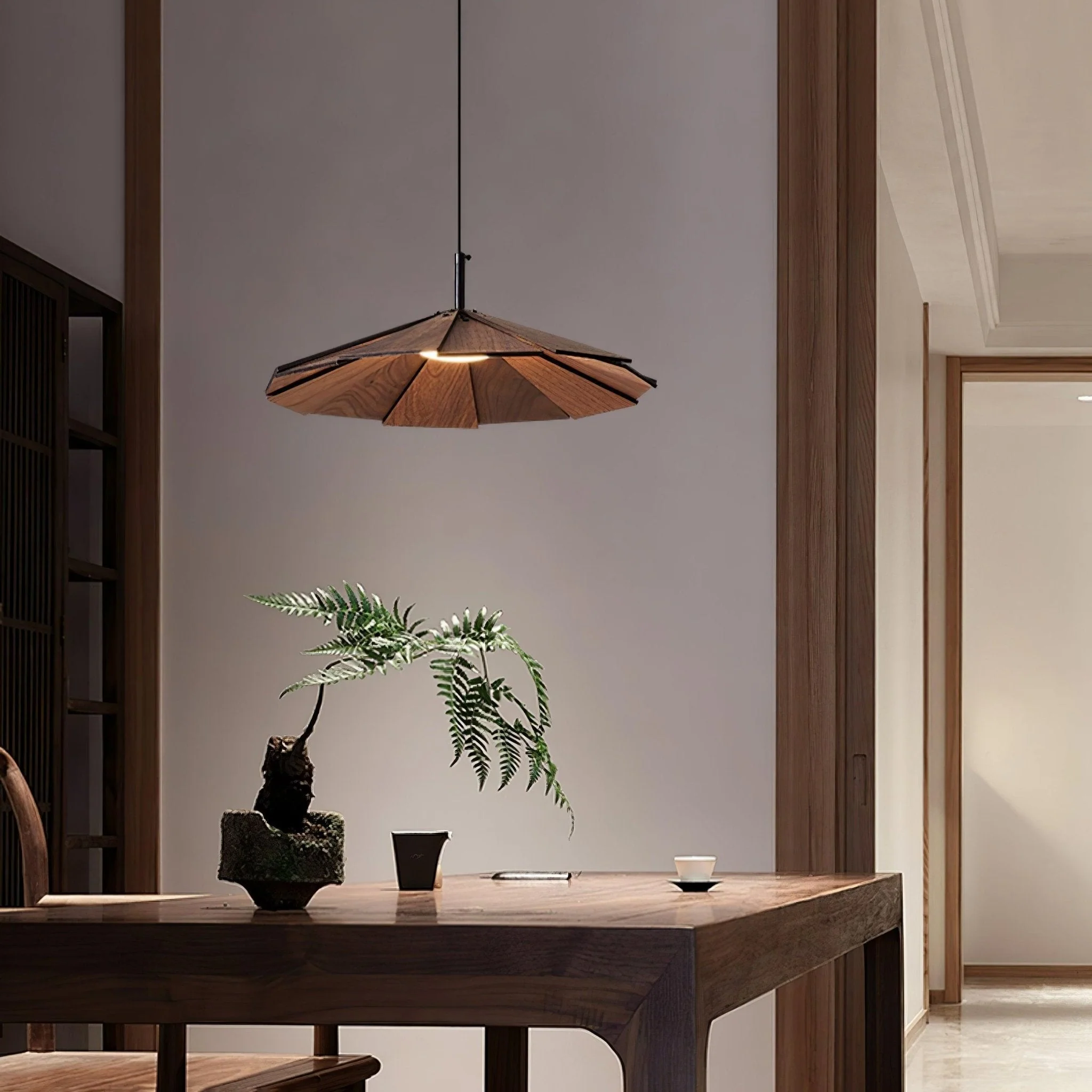 Woodura Umbrella Wooden Pendant Light - Image 3