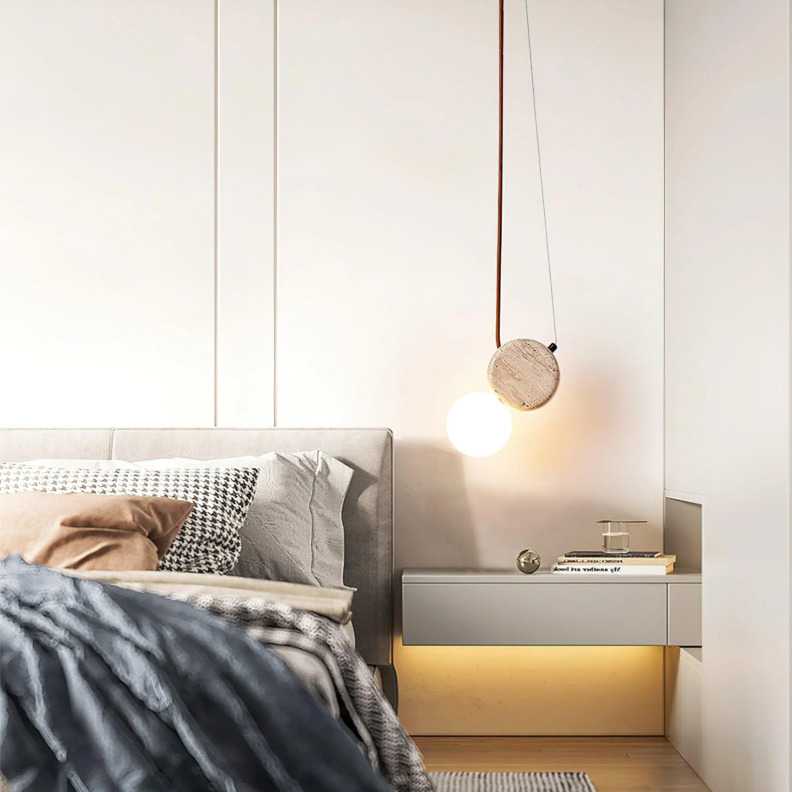 Tranquil Glow Minimalist Travertine Pendant Light - Image 2
