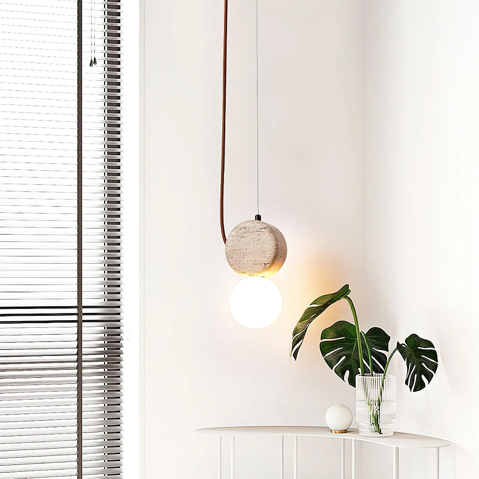 Tranquil Glow Minimalist Travertine Pendant Light - Image 4