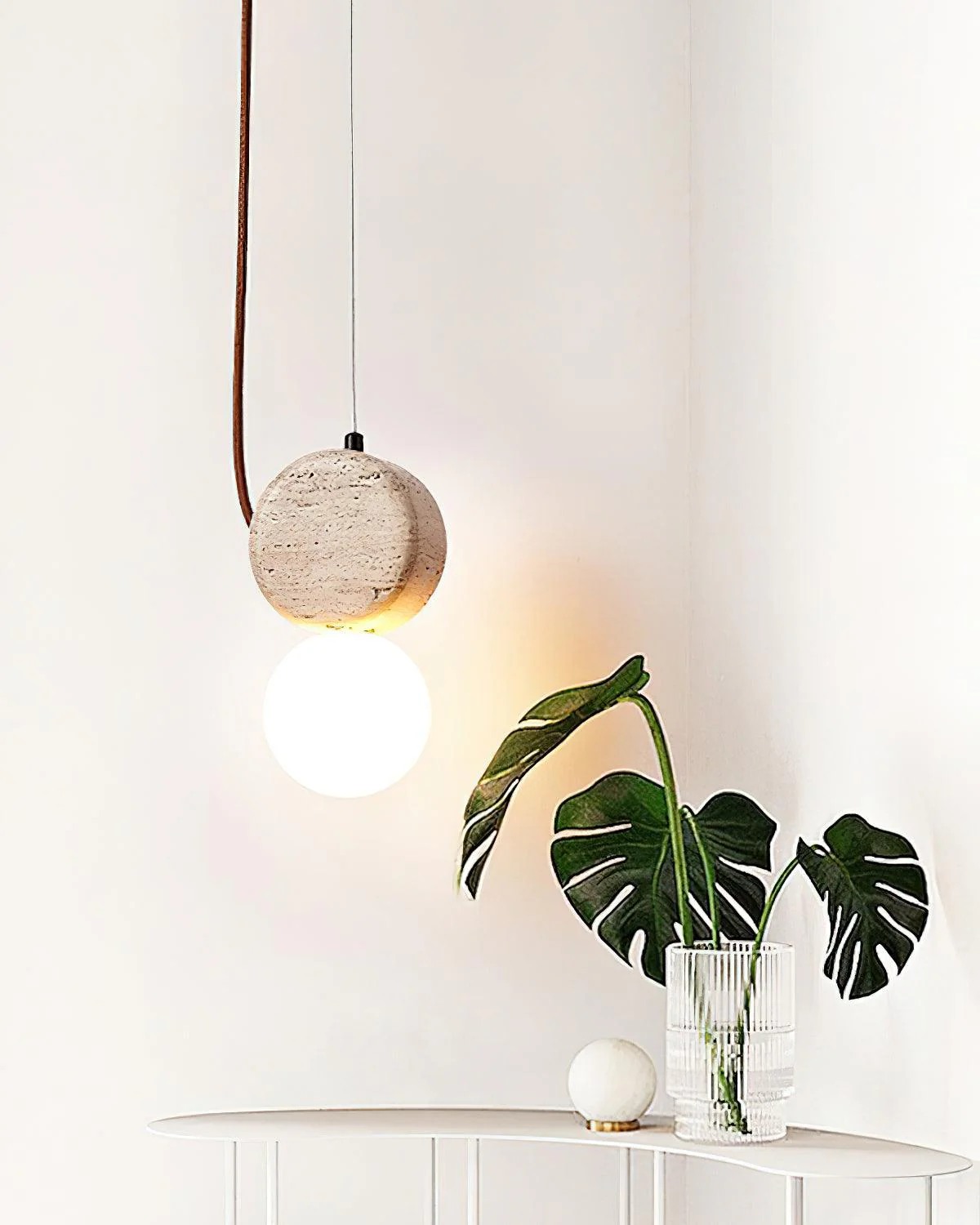 Tranquil Glow Minimalist Travertine Pendant Light - Image 5