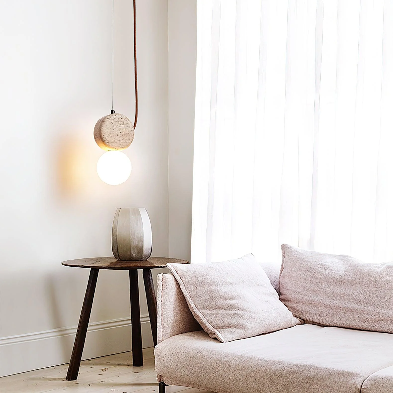 Tranquil Glow Minimalist Travertine Pendant Light - Image 7