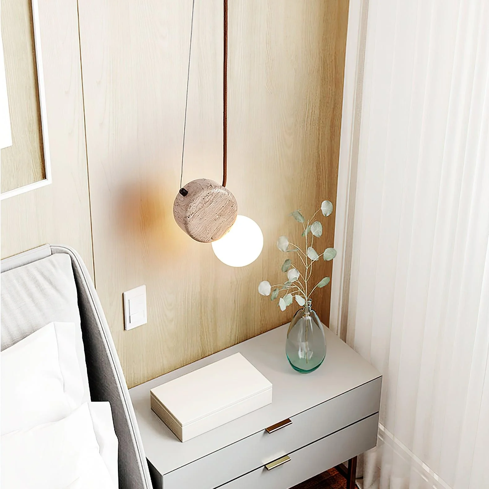 Tranquil Glow Minimalist Travertine Pendant Light - Image 8