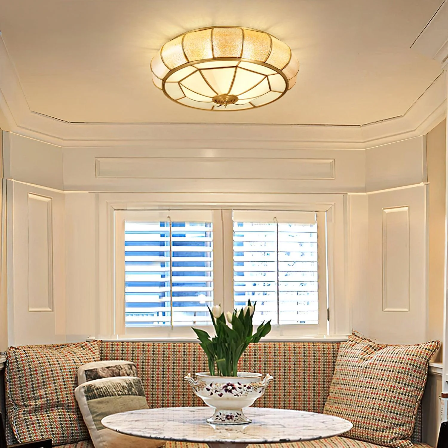 Ulrinara Postmodern Luxury Drum Brass Glass Ceiling Light - Image 12