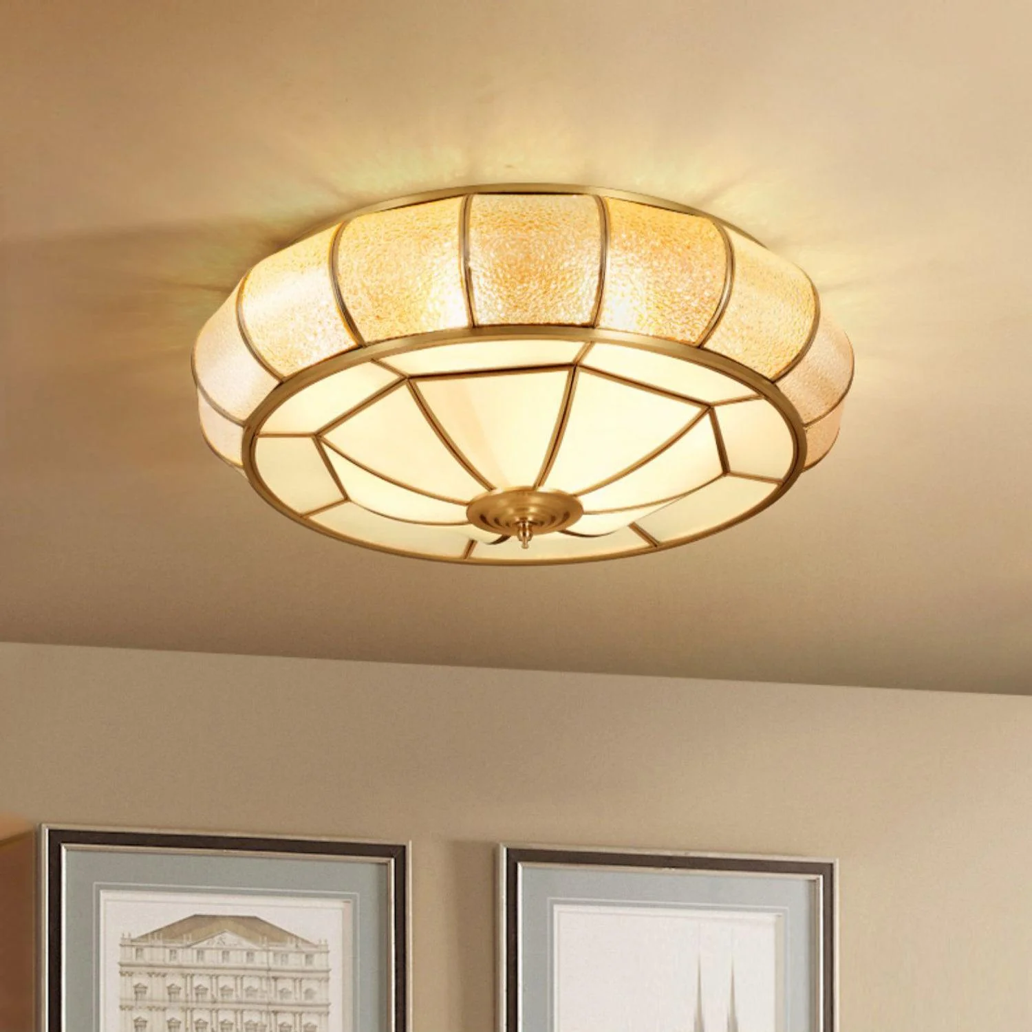 Ulrinara Postmodern Luxury Drum Brass Glass Ceiling Light - Image 16