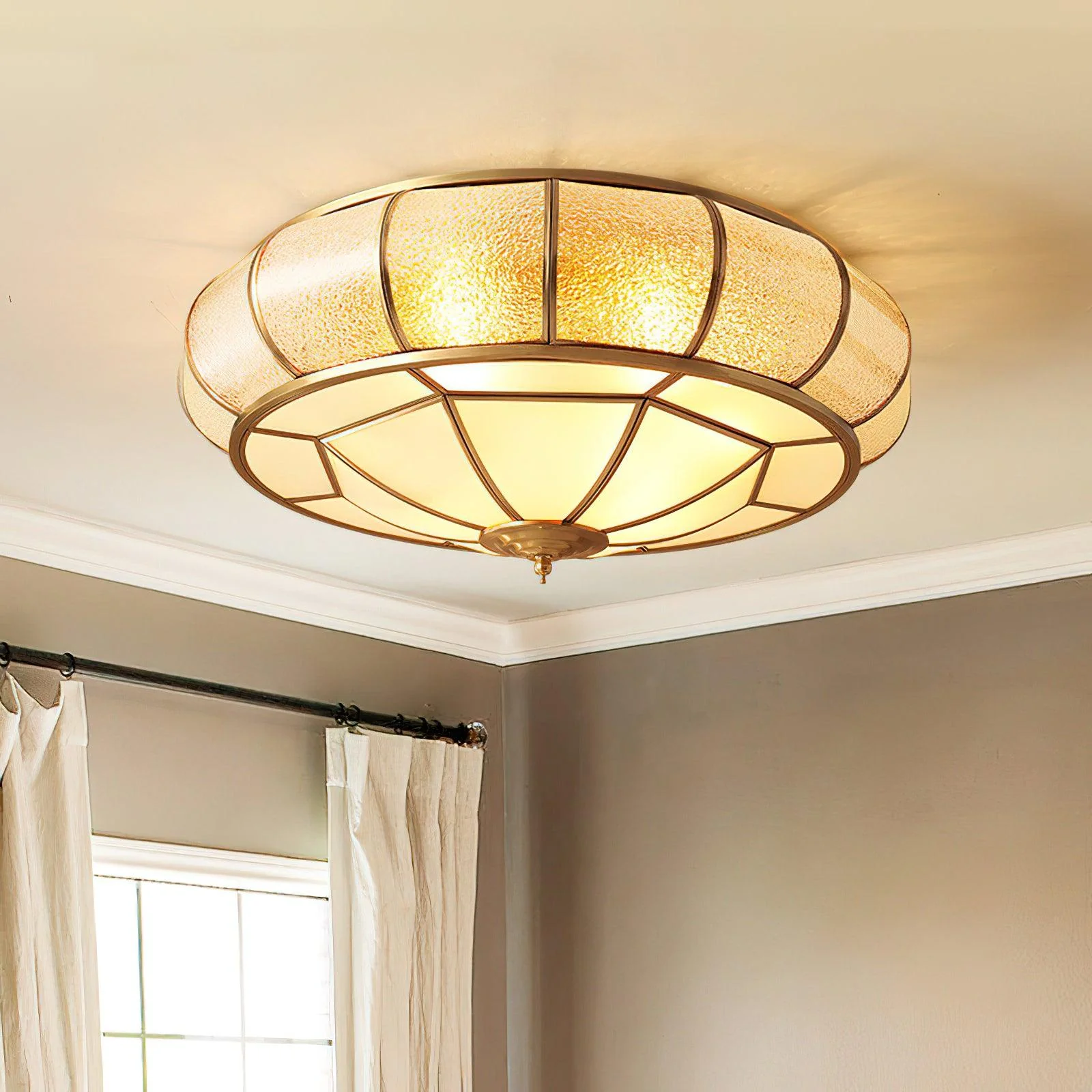 Ulrinara Postmodern Luxury Drum Brass Glass Ceiling Light - Image 18