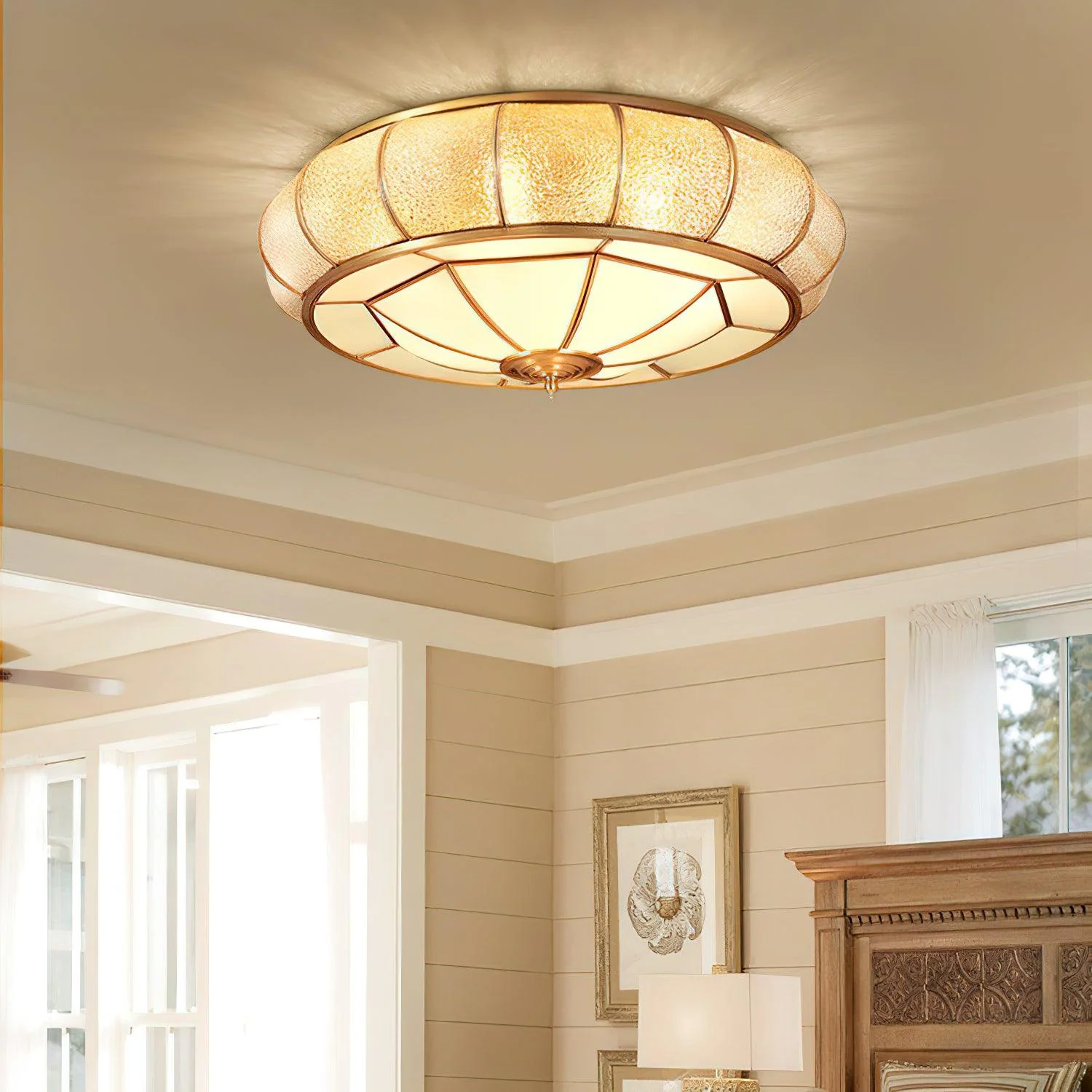 Ulrinara Postmodern Luxury Drum Brass Glass Ceiling Light - Image 19
