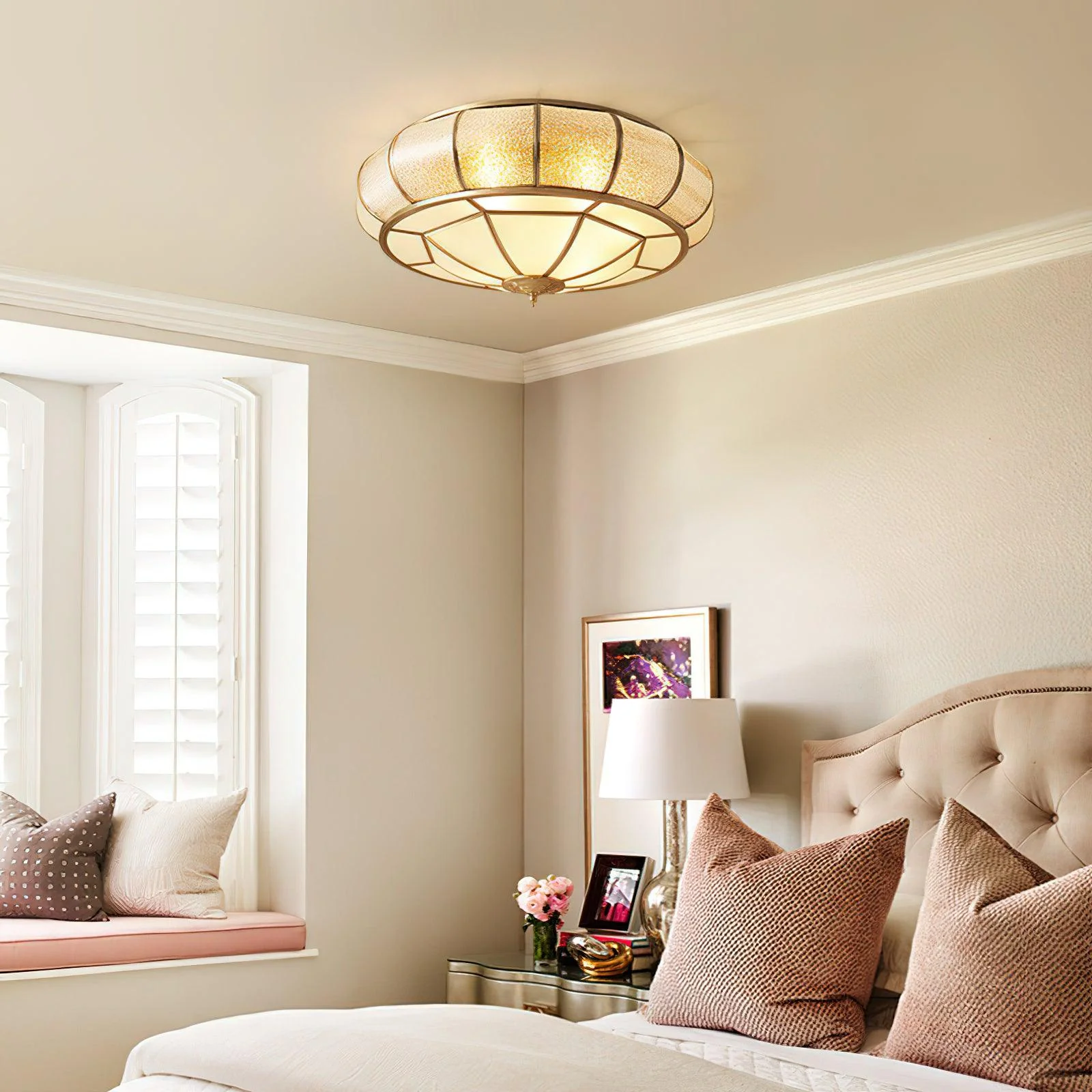 Ulrinara Postmodern Luxury Drum Brass Glass Ceiling Light - Image 20