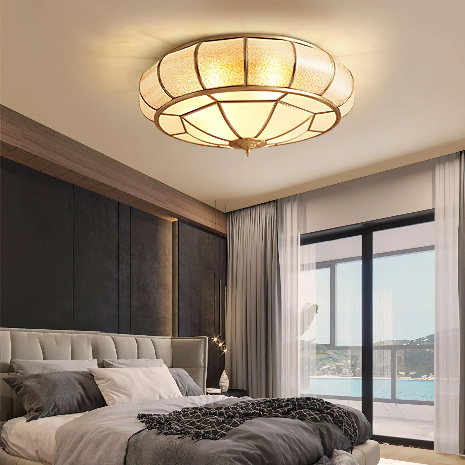 Ulrinara Postmodern Luxury Drum Brass Glass Ceiling Light - Image 21