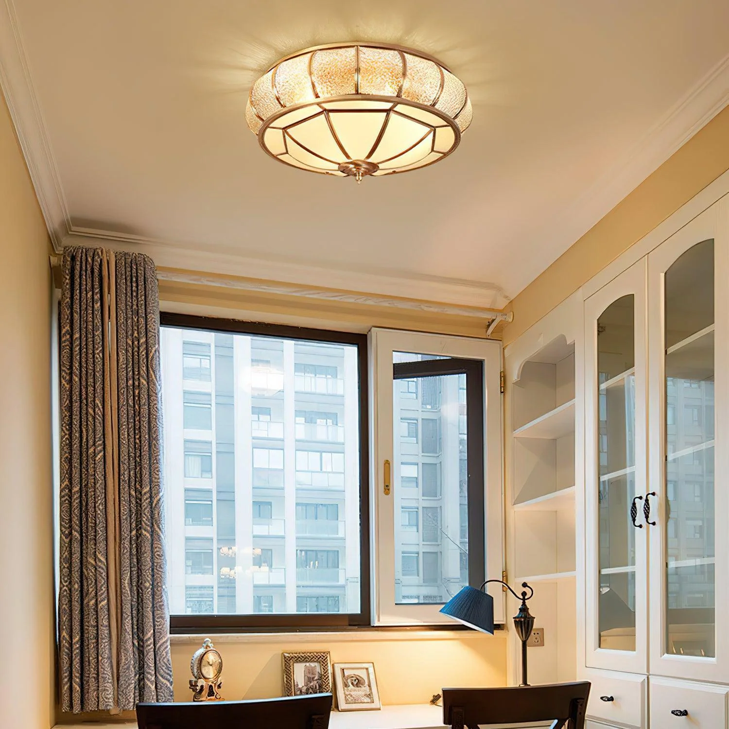 Ulrinara Postmodern Luxury Drum Brass Glass Ceiling Light - Image 22