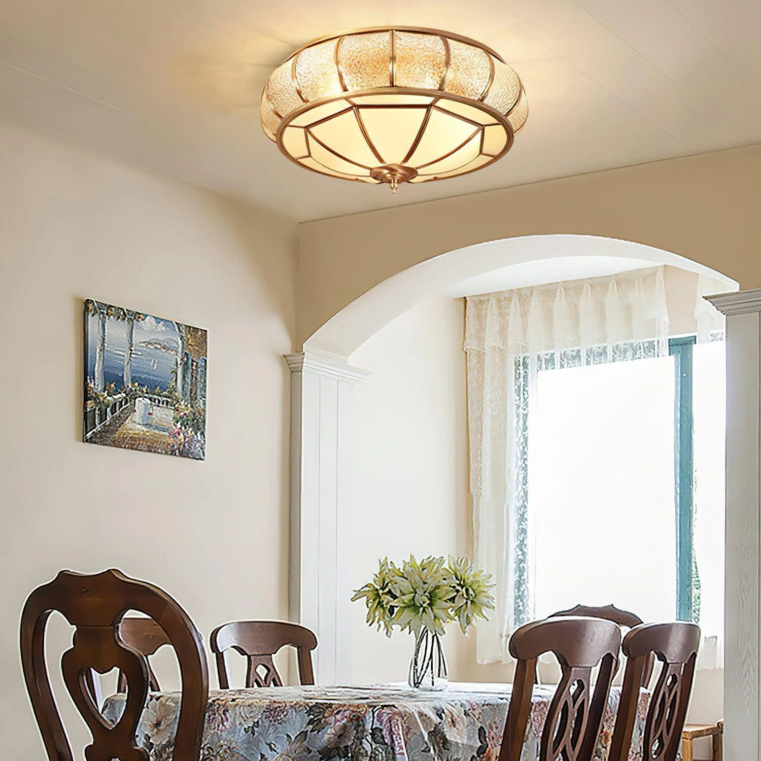 Ulrinara Postmodern Luxury Drum Brass Glass Ceiling Light - Image 23