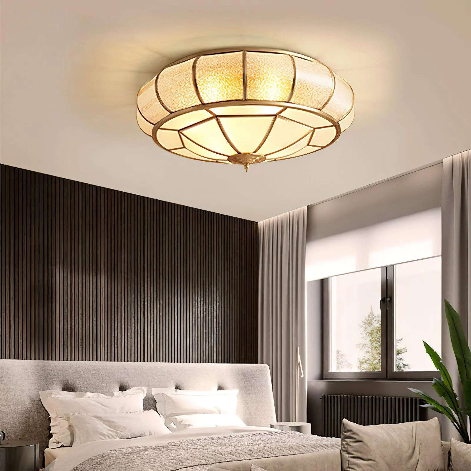Ulrinara Postmodern Luxury Drum Brass Glass Ceiling Light - Image 24