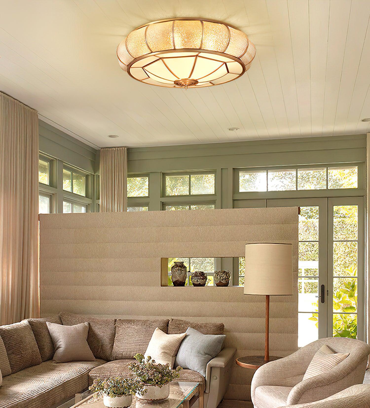 Ulrinara Postmodern Luxury Drum Brass Glass Ceiling Light - Image 26
