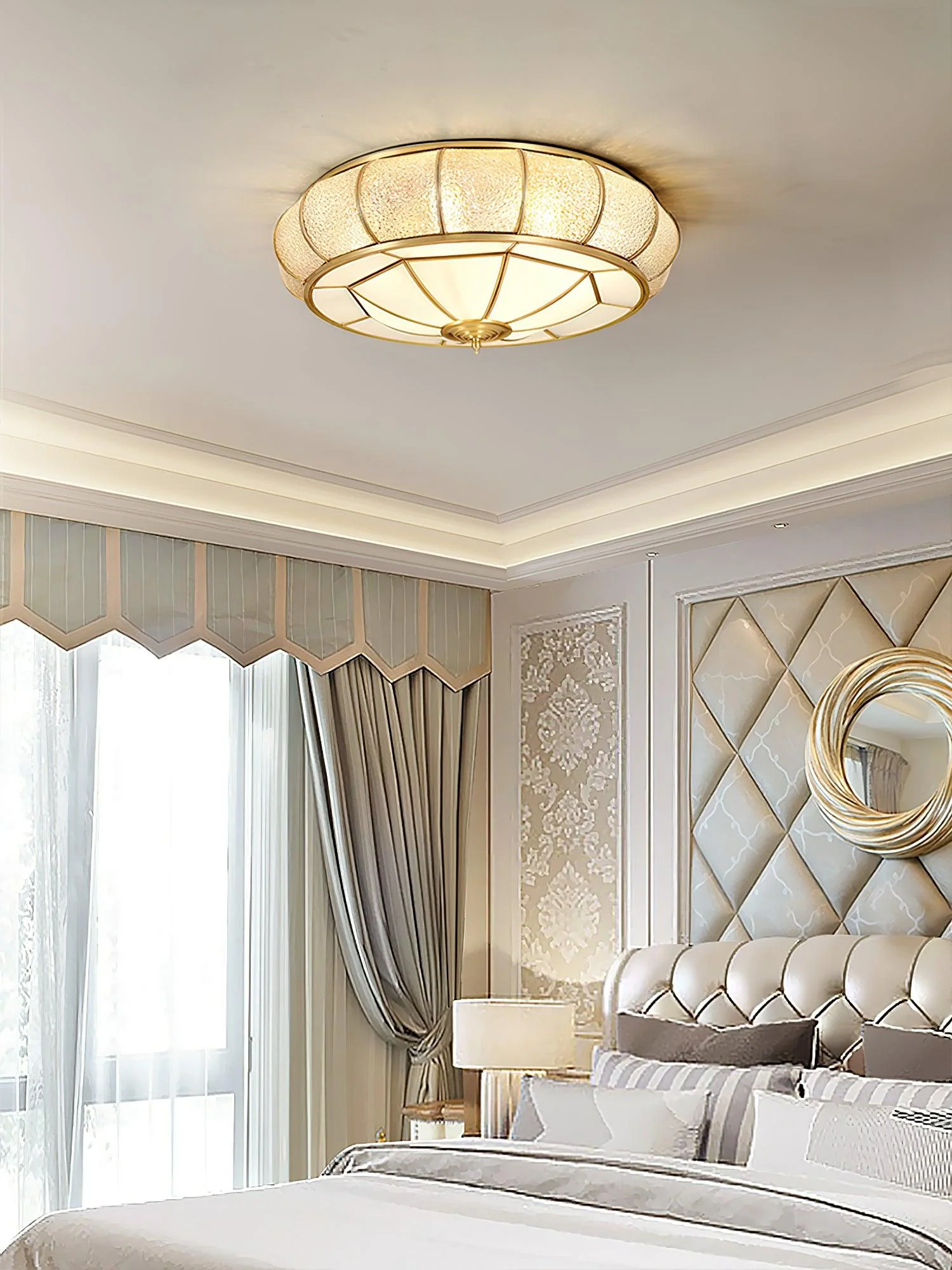 Ulrinara Postmodern Luxury Drum Brass Glass Ceiling Light - Image 27