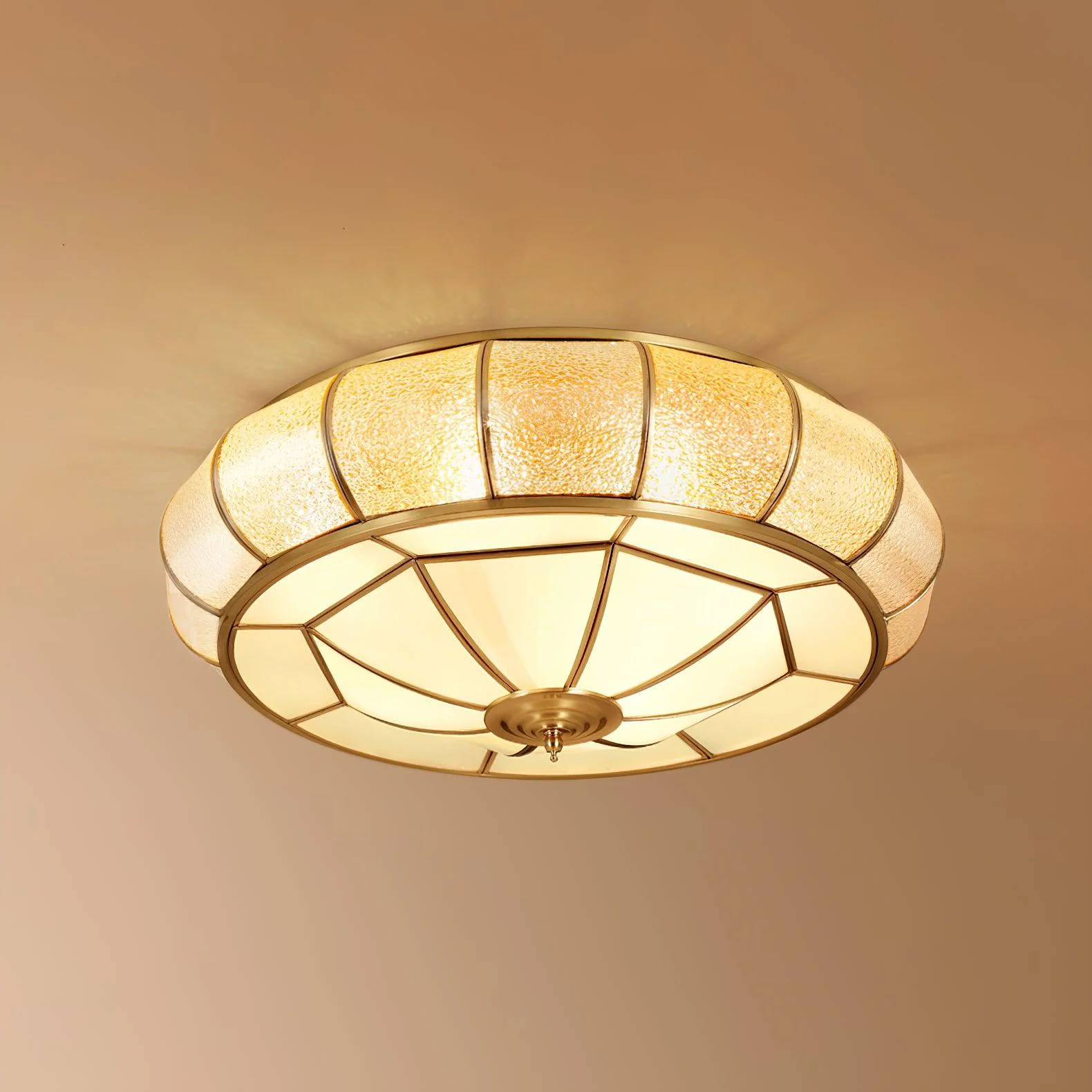 Ulrinara Postmodern Luxury Drum Brass Glass Ceiling Light - Image 3