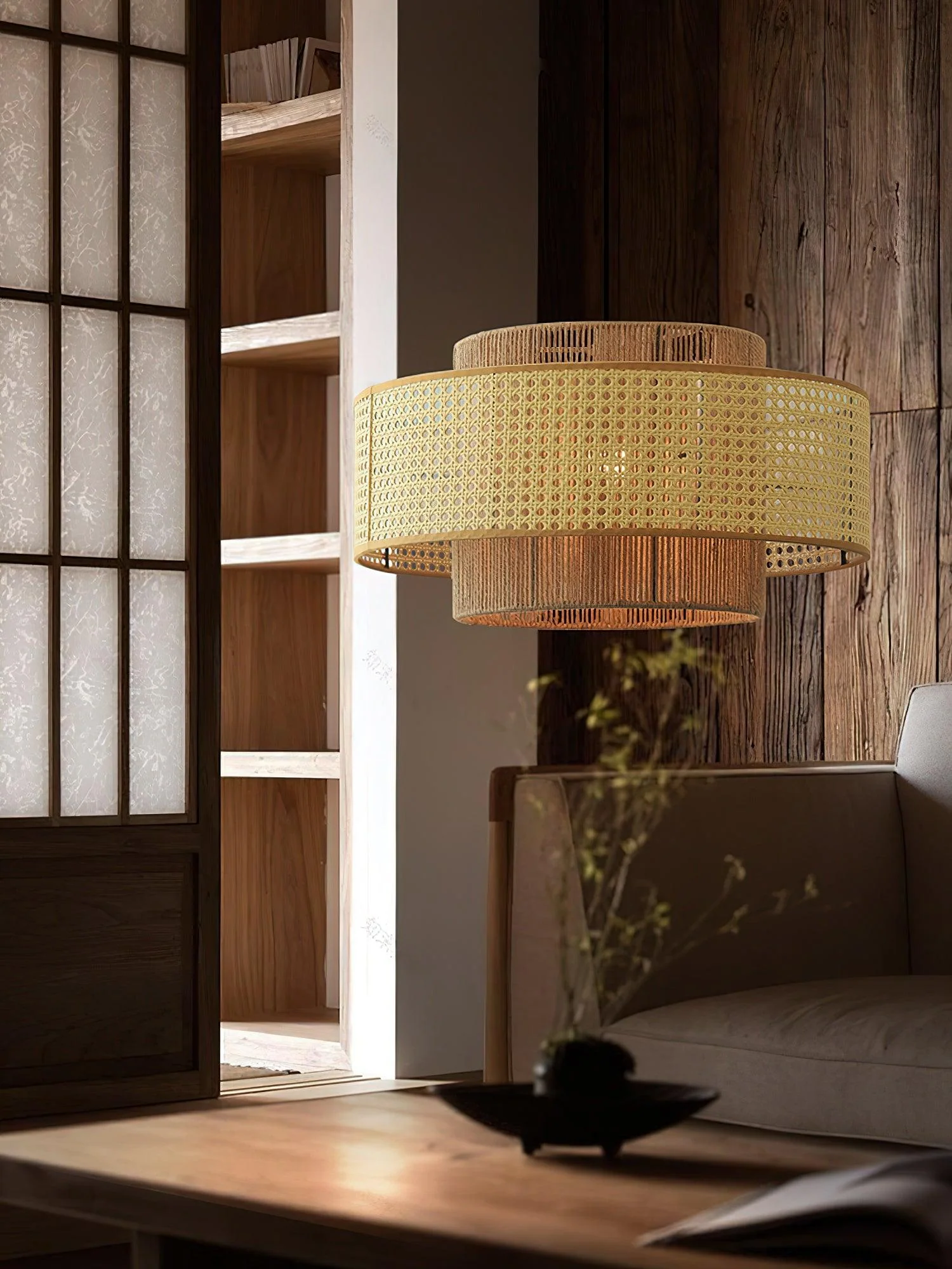 Ulshayra Concentric Rattan Pendant Light - Image 5