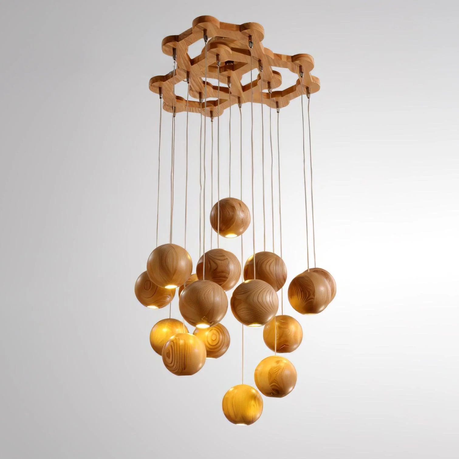 Ulvararis Nordic Orb Sphere Cluster Wooden Pendant Light - Image 11