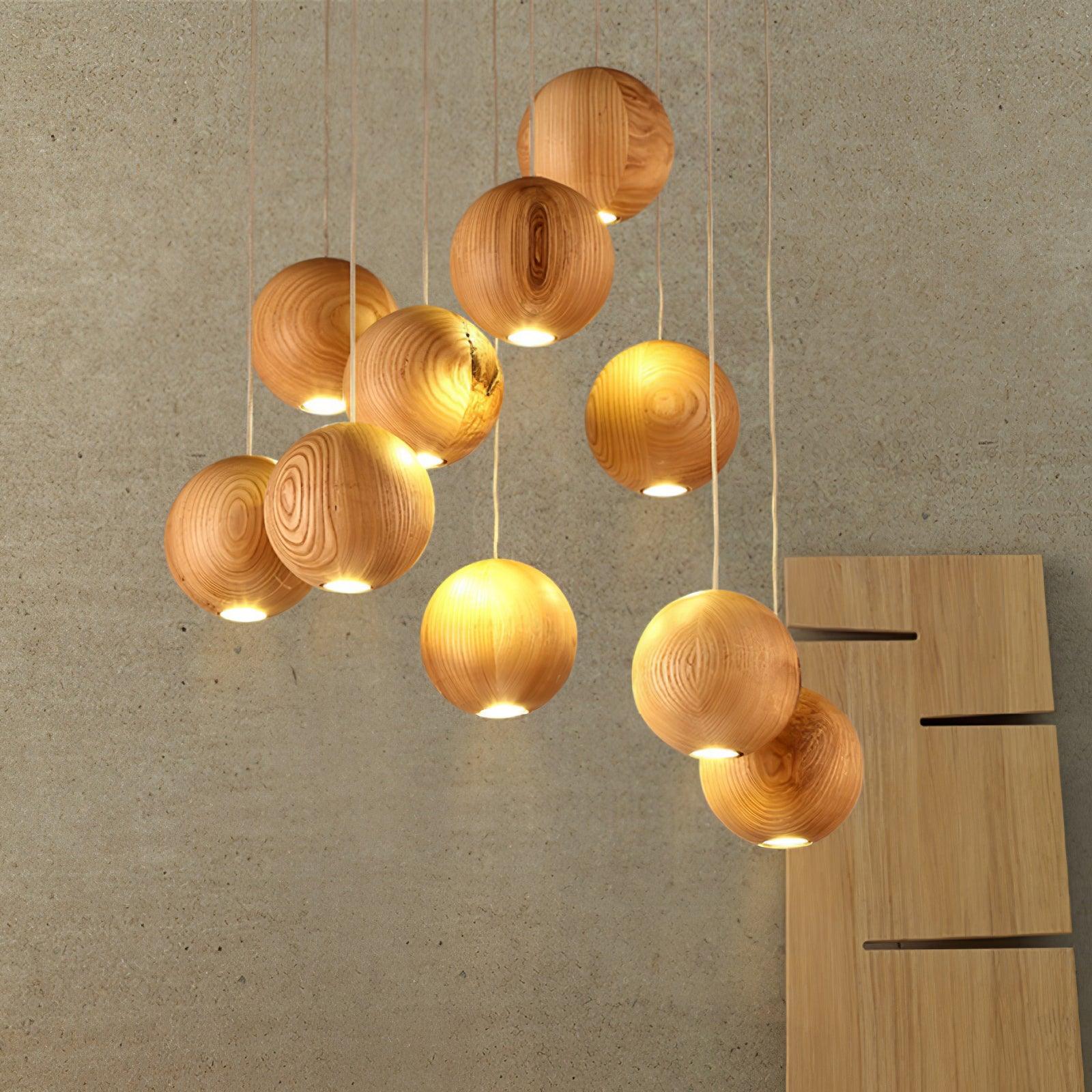 Ulvararis Nordic Orb Sphere Cluster Wooden Pendant Light - Image 15