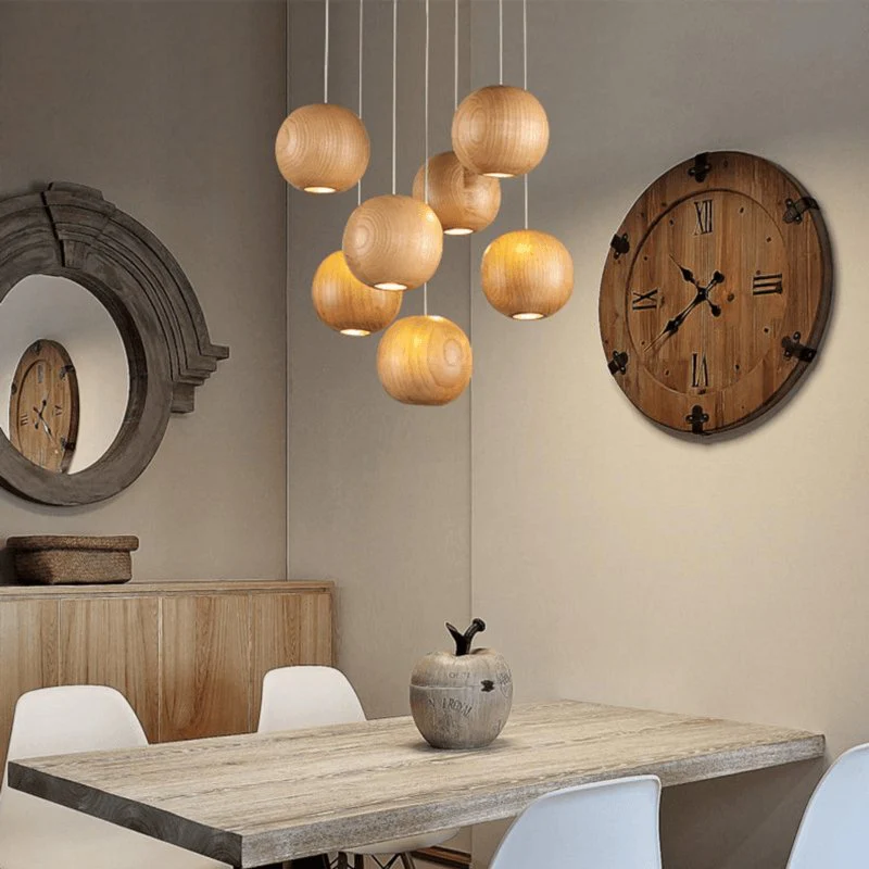 Ulvararis Nordic Orb Sphere Cluster Wooden Pendant Light - Image 17