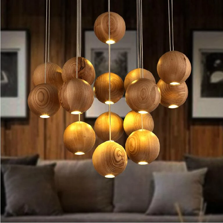 Ulvararis Nordic Orb Sphere Cluster Wooden Pendant Light - Image 25