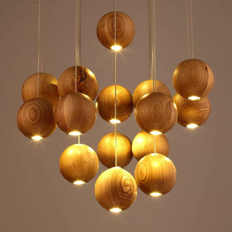Ulvararis Nordic Orb Sphere Cluster Wooden Pendant Light - Image 26
