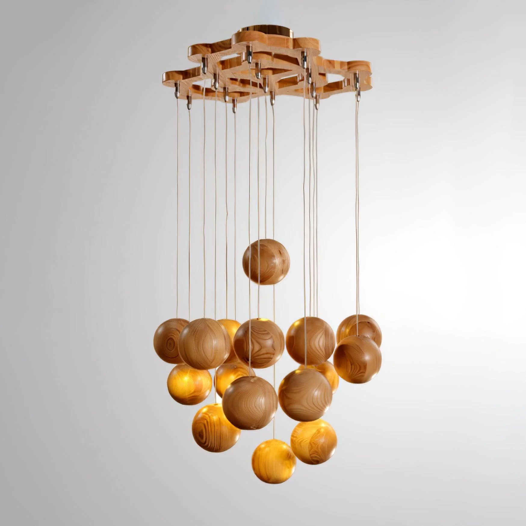 Ulvararis Nordic Orb Sphere Cluster Wooden Pendant Light - Image 3