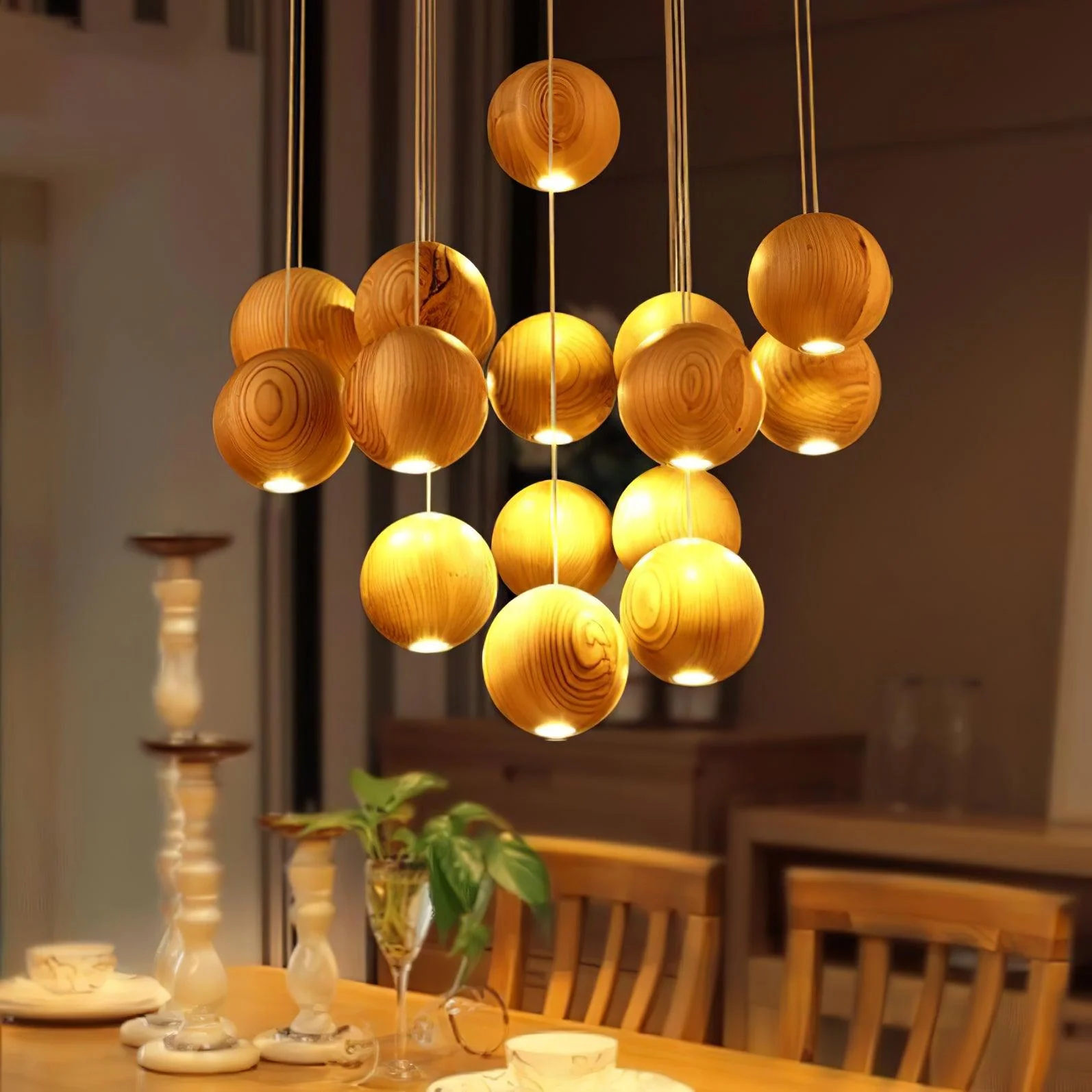 Ulvararis Nordic Orb Sphere Cluster Wooden Pendant Light - Image 4