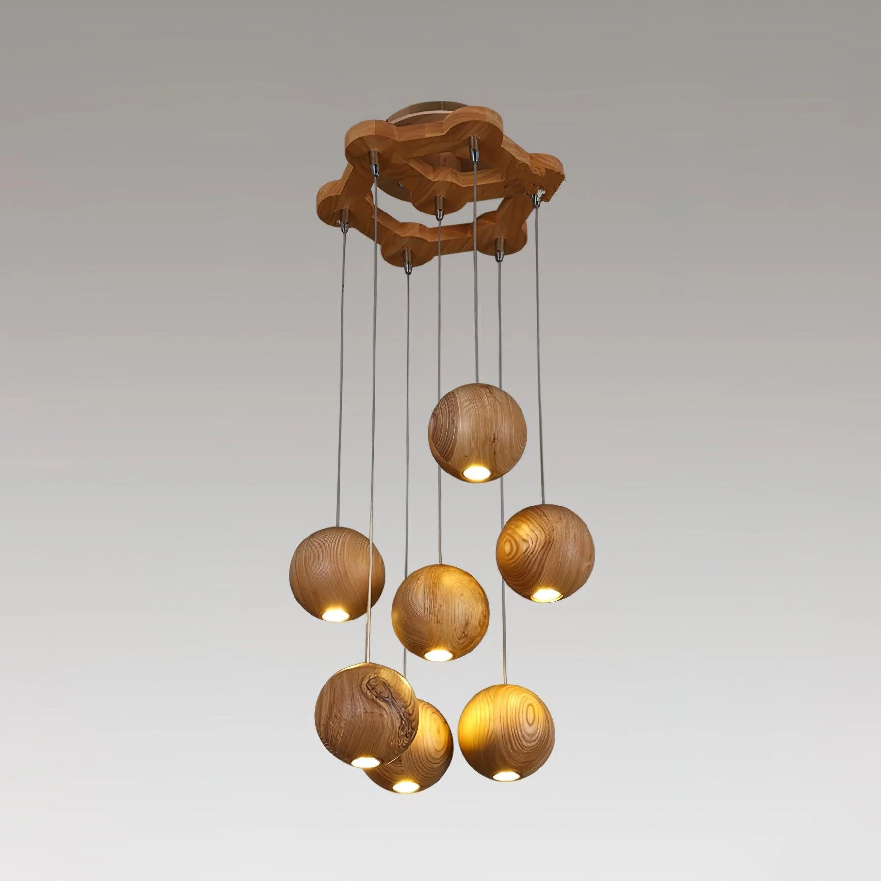 Ulvararis Nordic Orb Sphere Cluster Wooden Pendant Light - Image 9