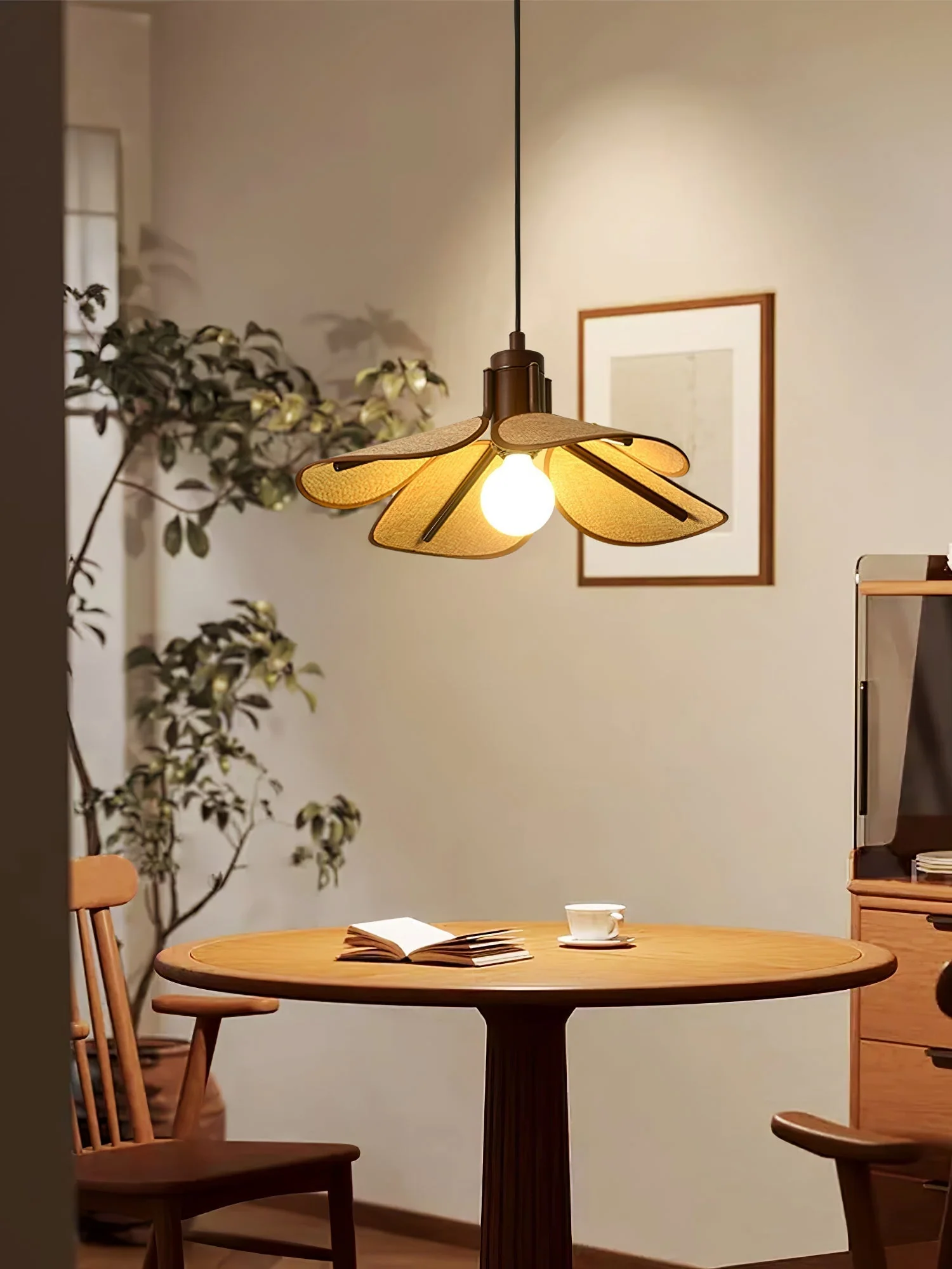 Utalion Traditional Petal Bloom Wood Fabric Pendant Light - Image 10