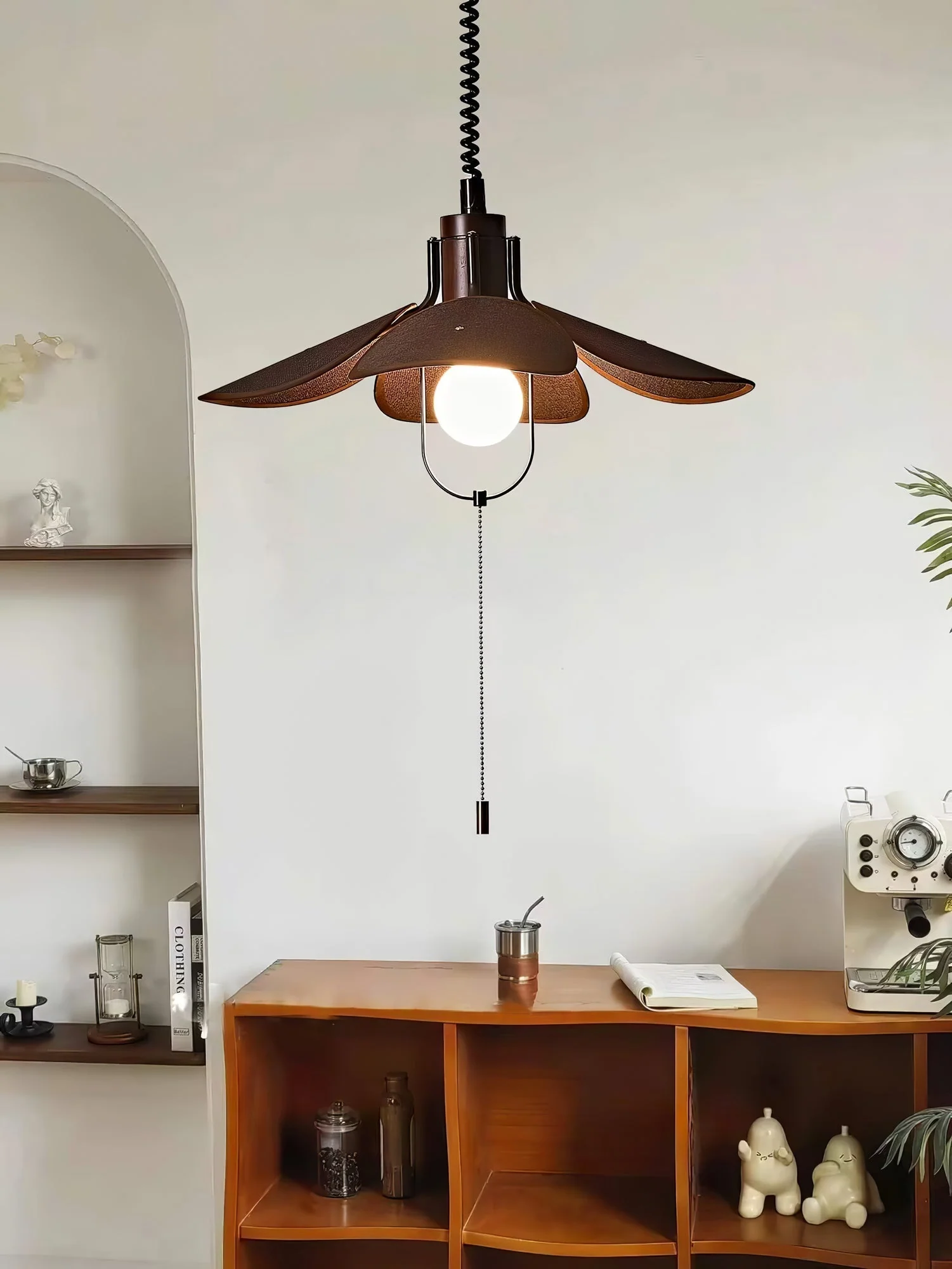 Utalion Traditional Petal Bloom Wood Fabric Pendant Light - Image 14